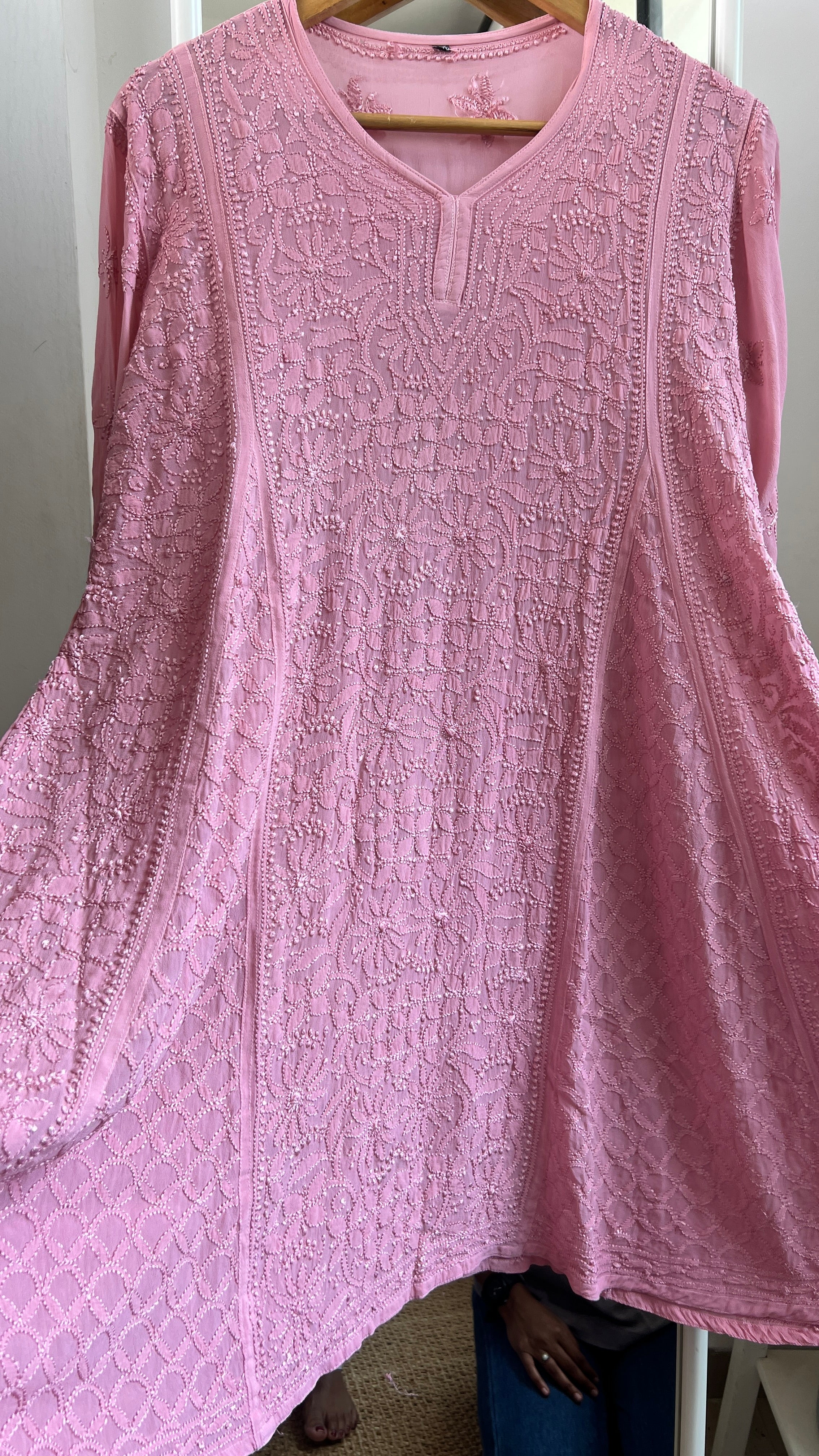 Viscose Chikankari Short Anarkali - Rosewood - Sahar Collection