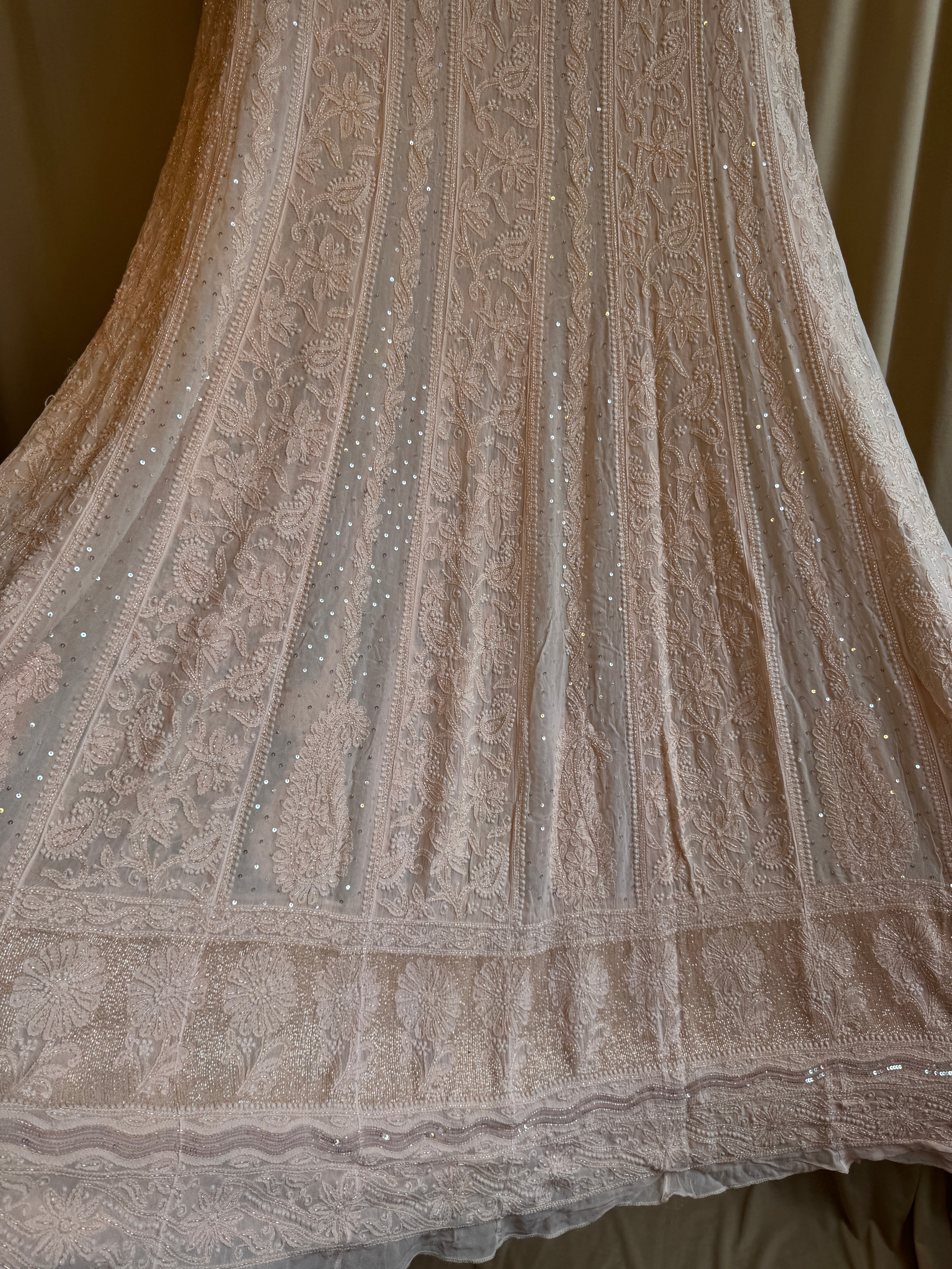 Viscose Anarkali - Semi Stitched - Pearl Work - Peach