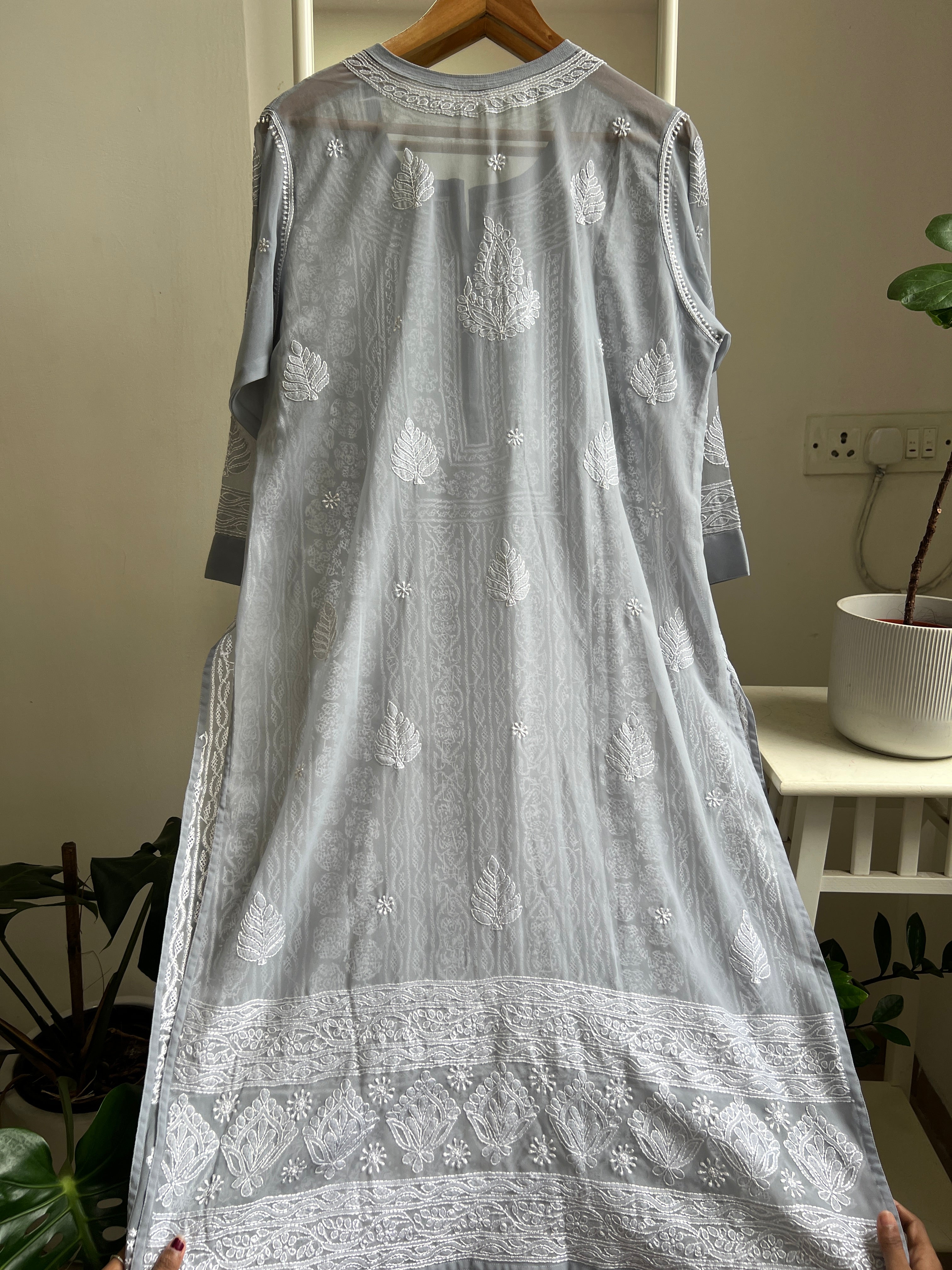 Chikankari Resham Jaal Kurti - Grey ARIAA CHIKANKARI 