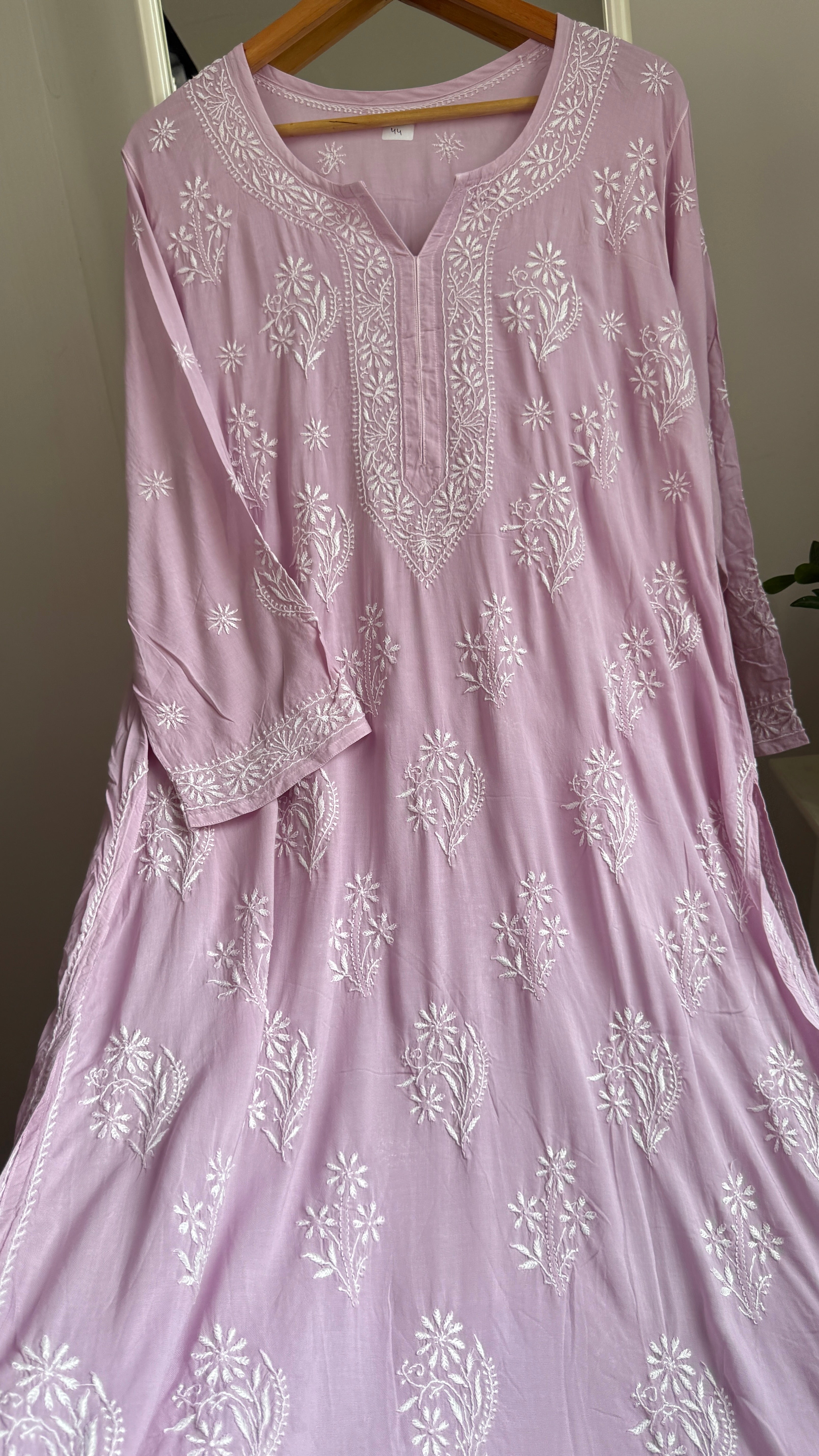 Premium Modal Chikankari Cotton Kurti - Lilac - Noor Collection
