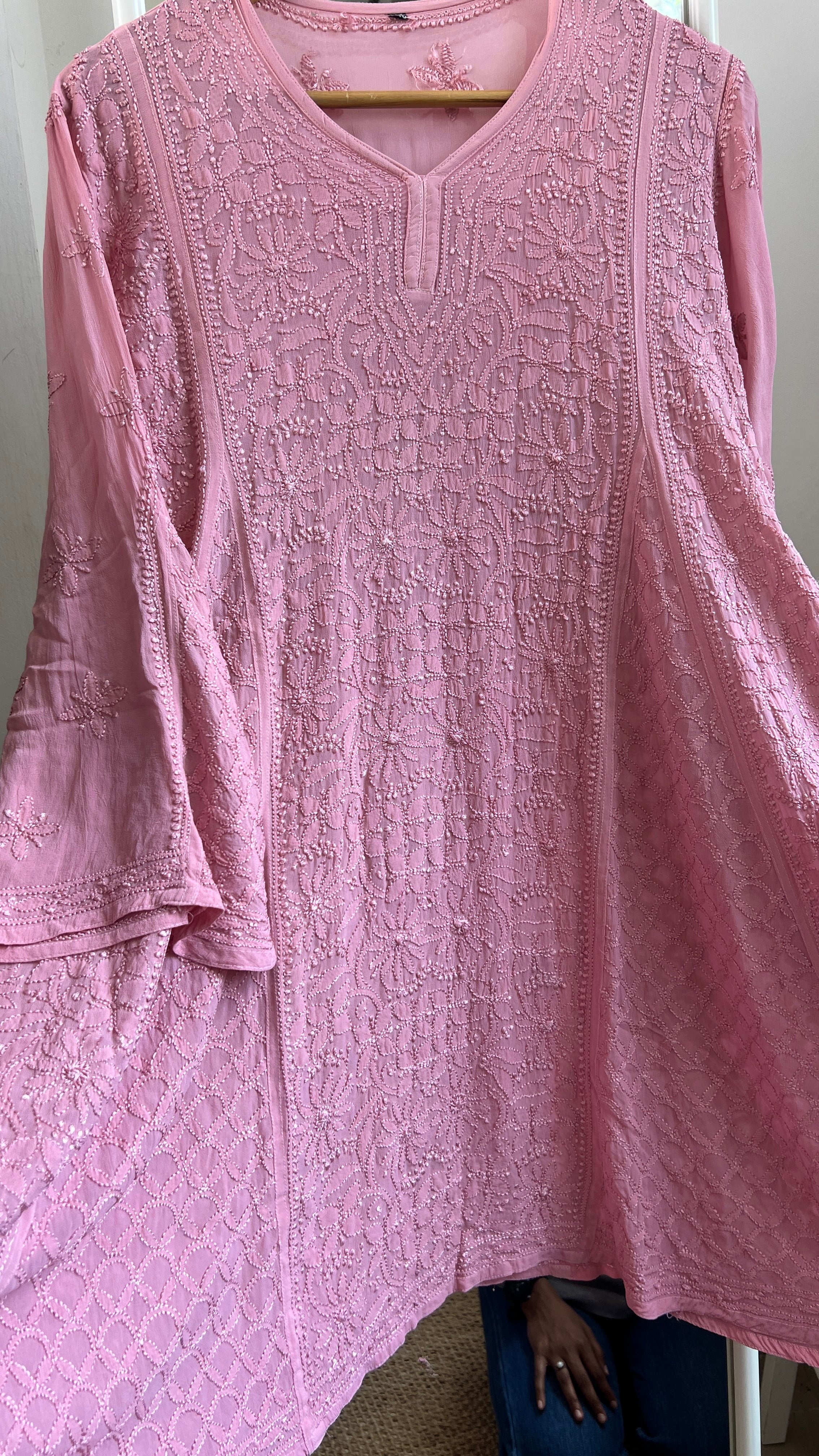Viscose Chikankari Short Anarkali - Rosewood - Sahar Collection