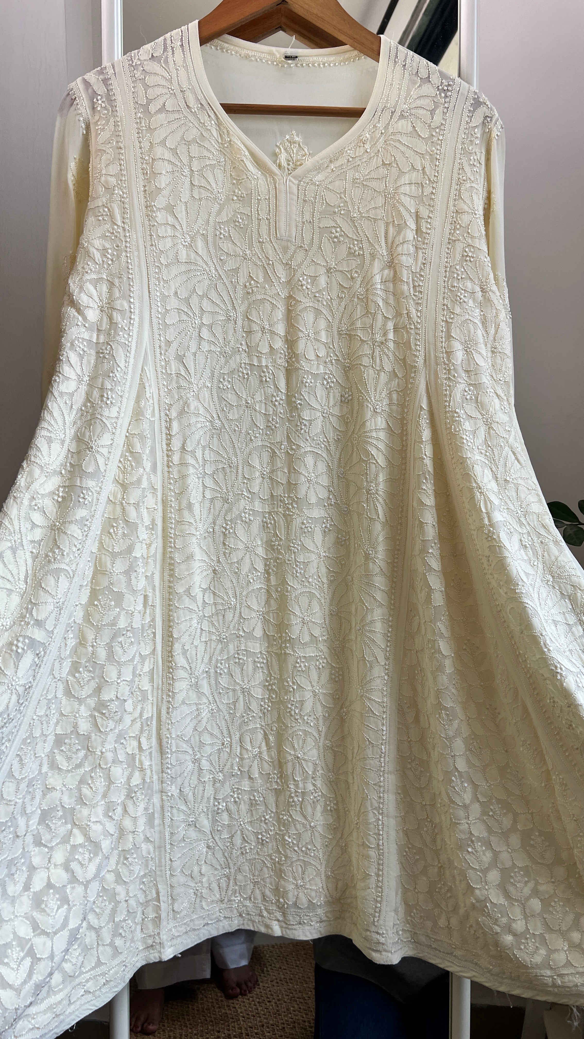 Viscose Chikankari Short Anarkali - Cream Yellow - Sahar Collection