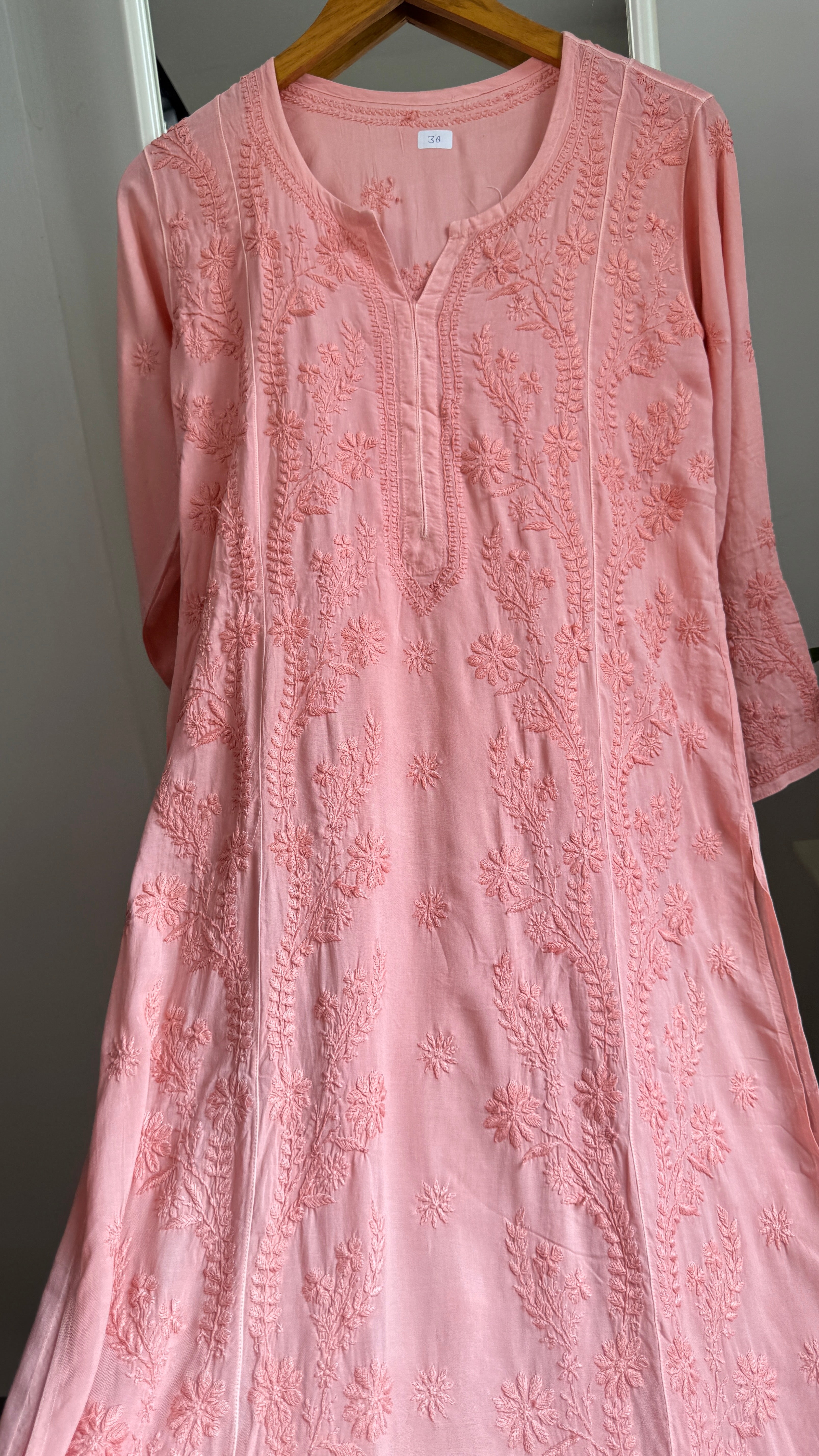 Premium Modal Chikankari Cotton Kurti - Rosewood - Noor Collection