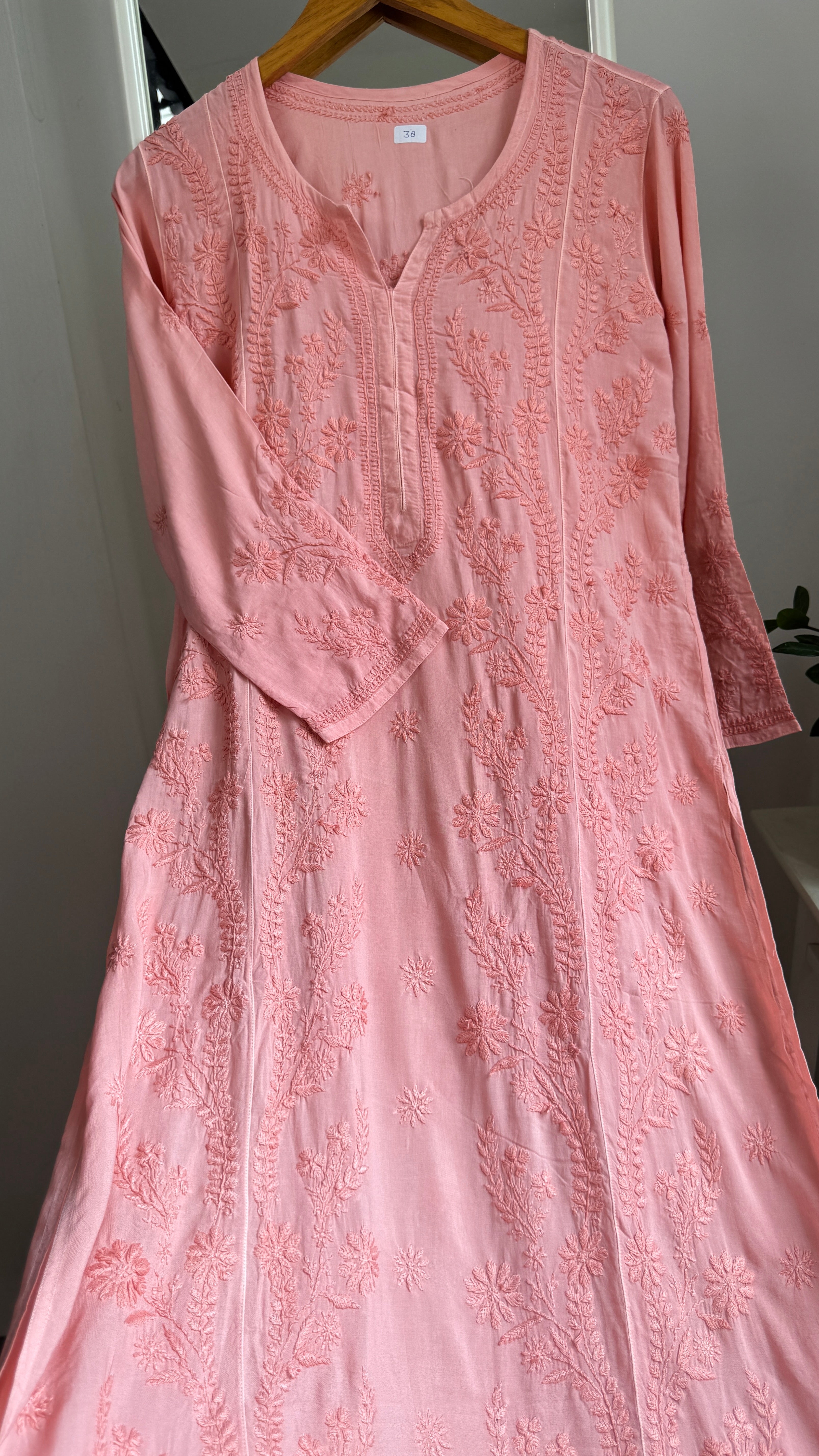 Premium Modal Chikankari Cotton Kurti - Rosewood - Noor Collection