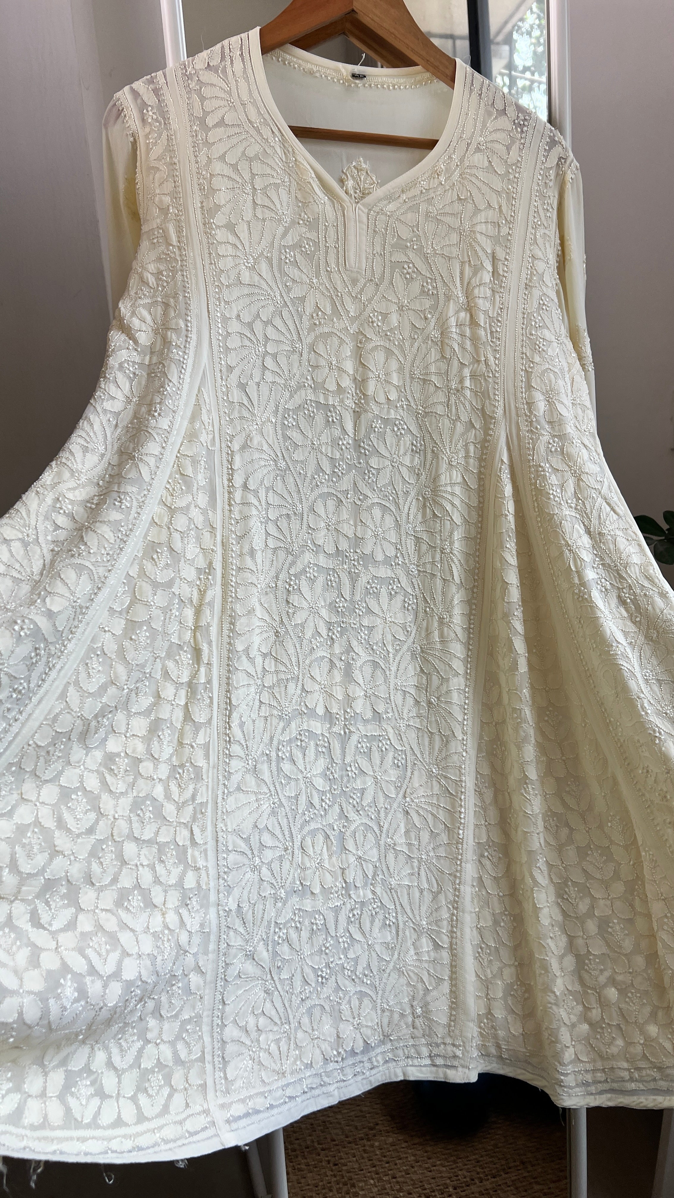 Viscose Chikankari Short Anarkali - Cream Yellow - Sahar Collection