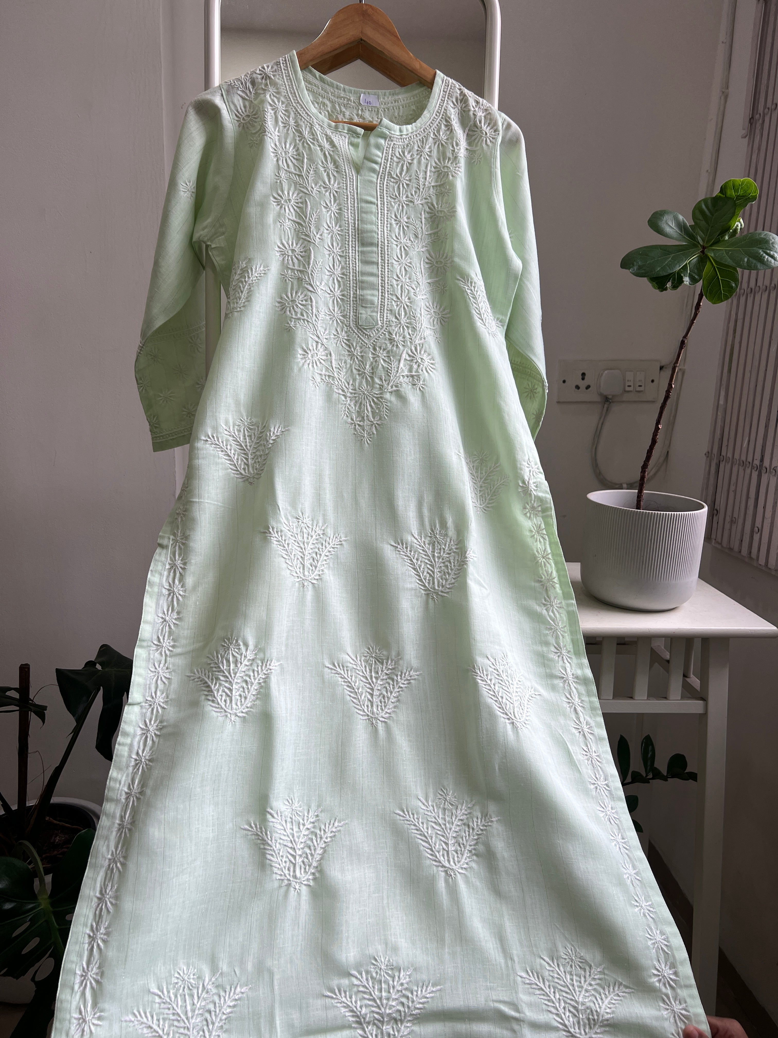 Thick Cotton Chikankari Kurti -  Green ARIAA CHIKANKARI 