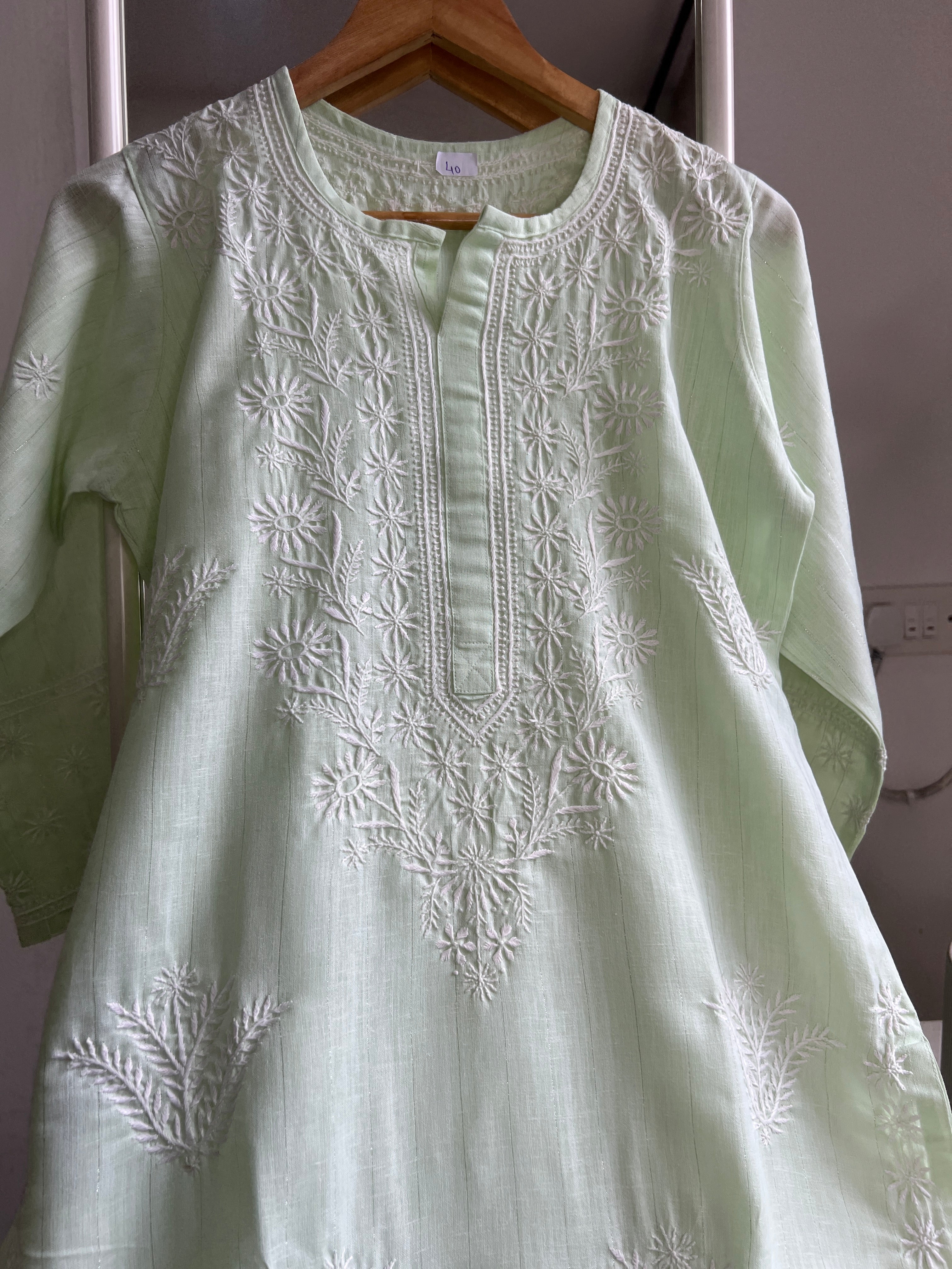 Thick Cotton Chikankari Kurti -  Green ARIAA CHIKANKARI 