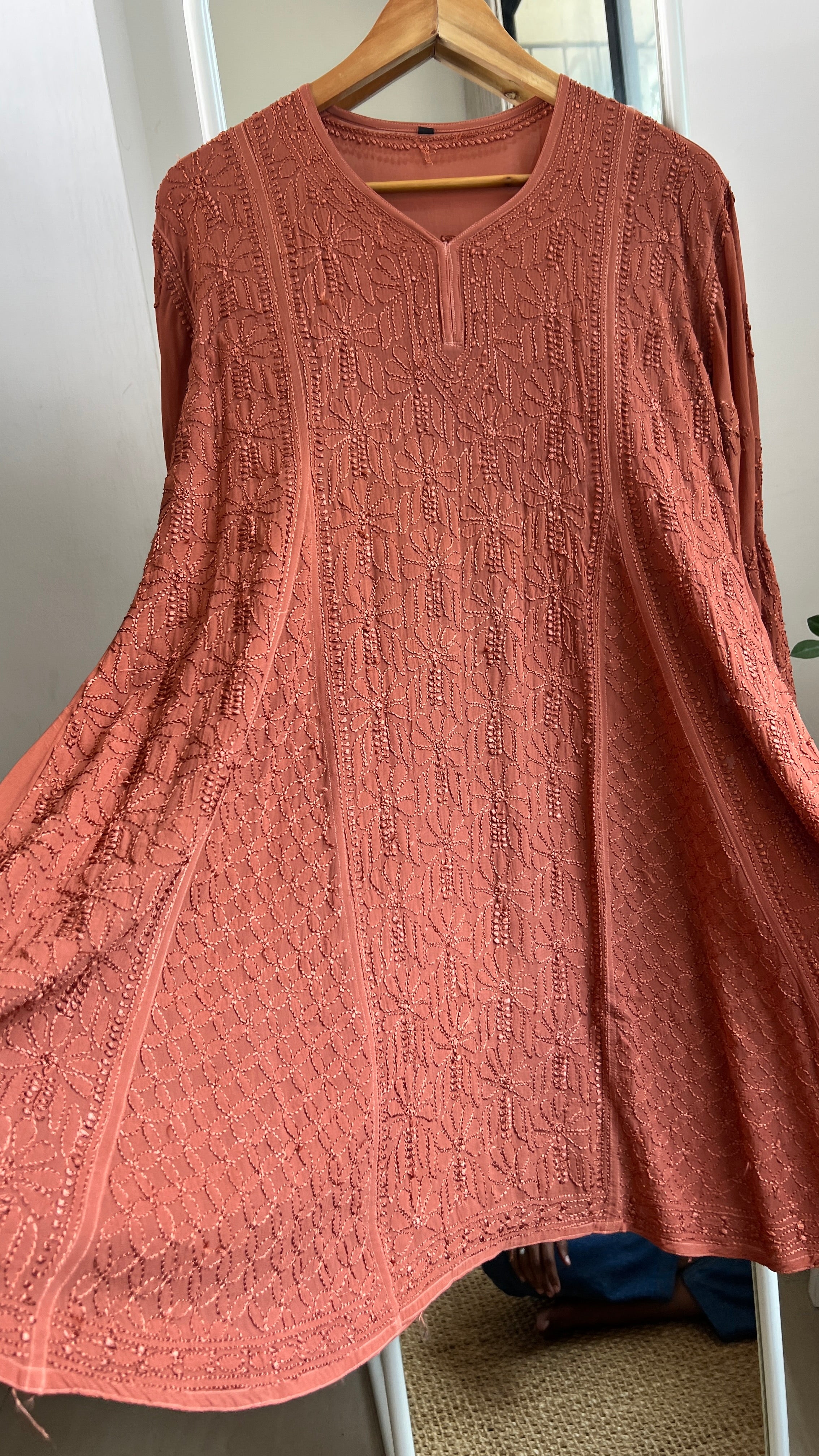 Viscose Chikankari Short Anarkali - Brown - Sahar Collection