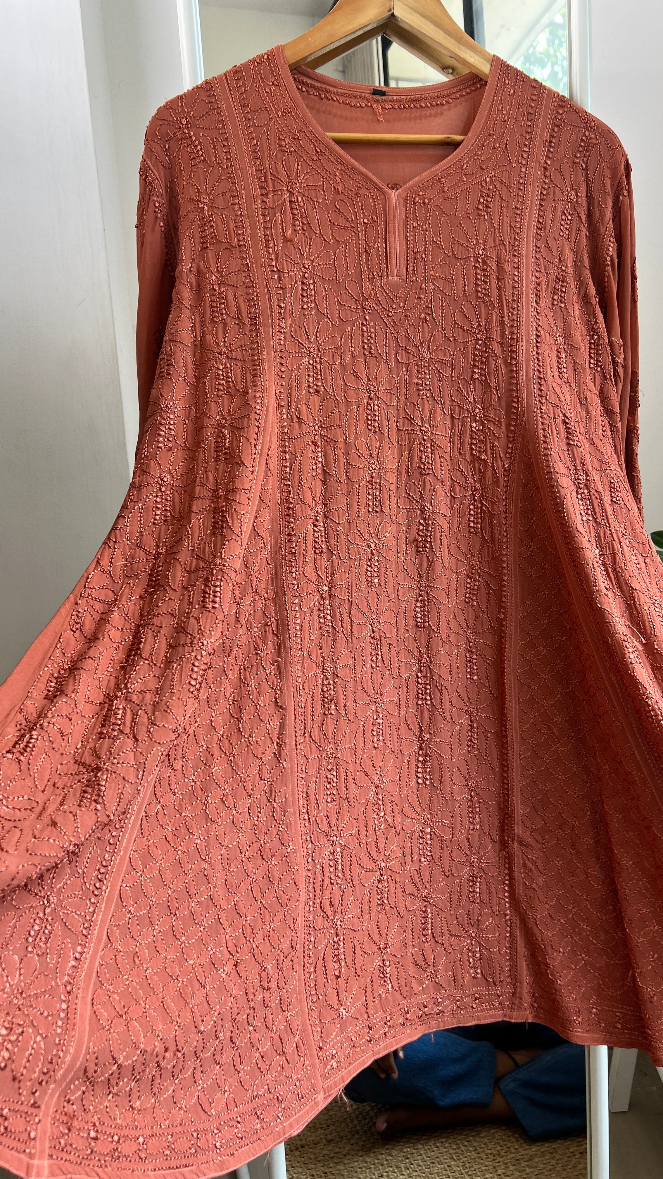 Viscose Chikankari Short Anarkali - Brown - Sahar Collection