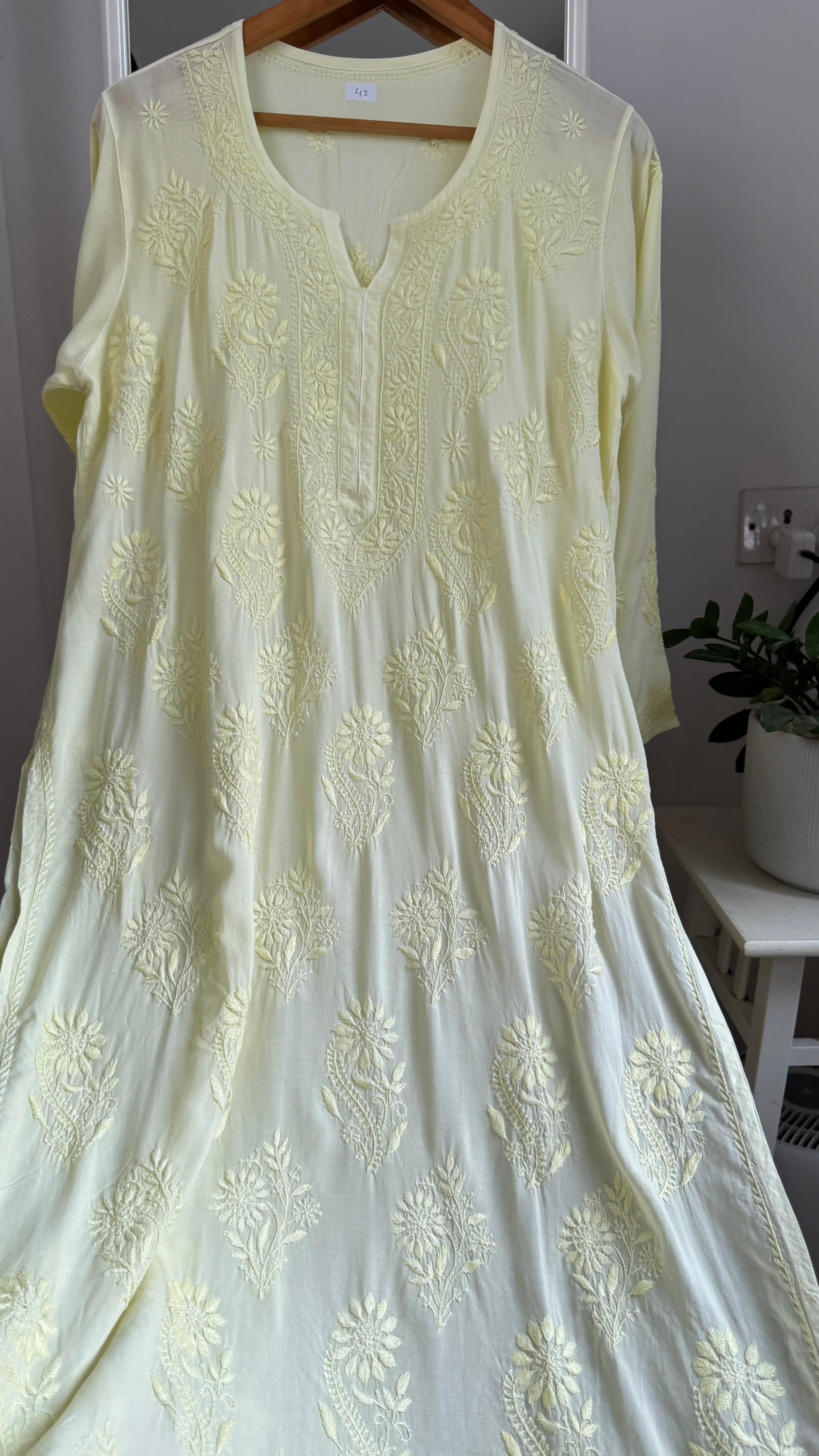 Premium Modal Chikankari Cotton Kurti -Lemon Yellow - Noor Collection