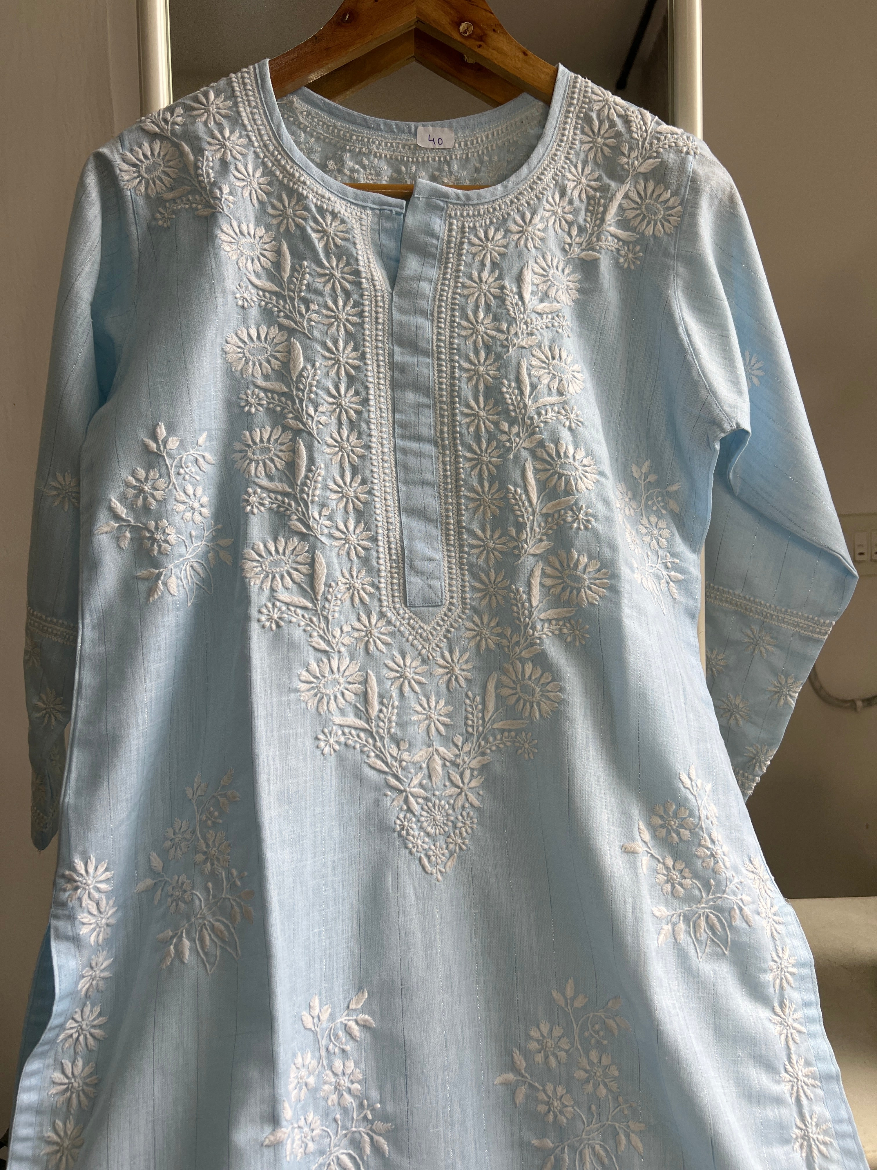 Thick Cotton Chikankari Kurti -  Blue ARIAA CHIKANKARI 