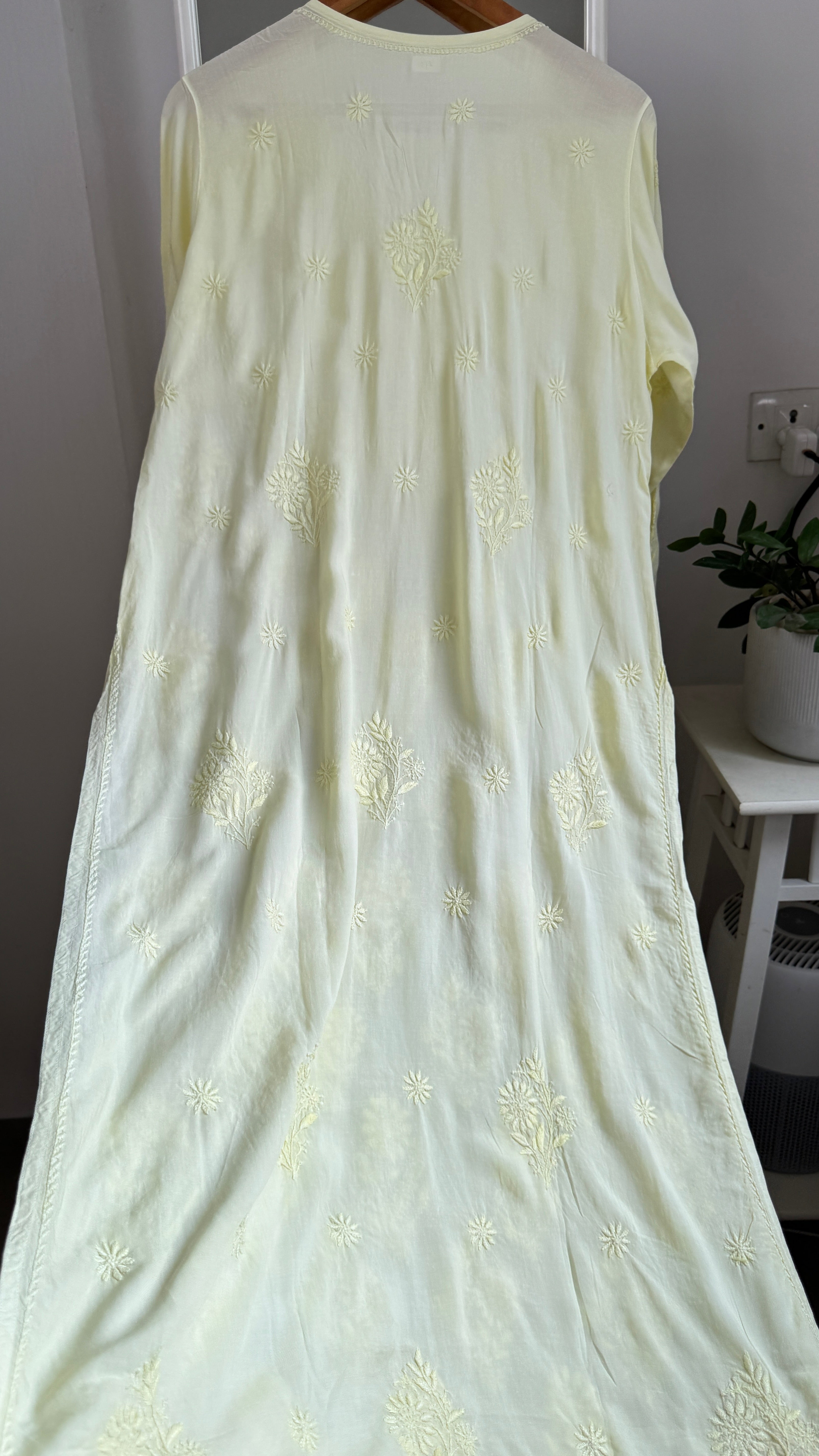 Premium Modal Chikankari Cotton Kurti -Lemon Yellow - Noor Collection