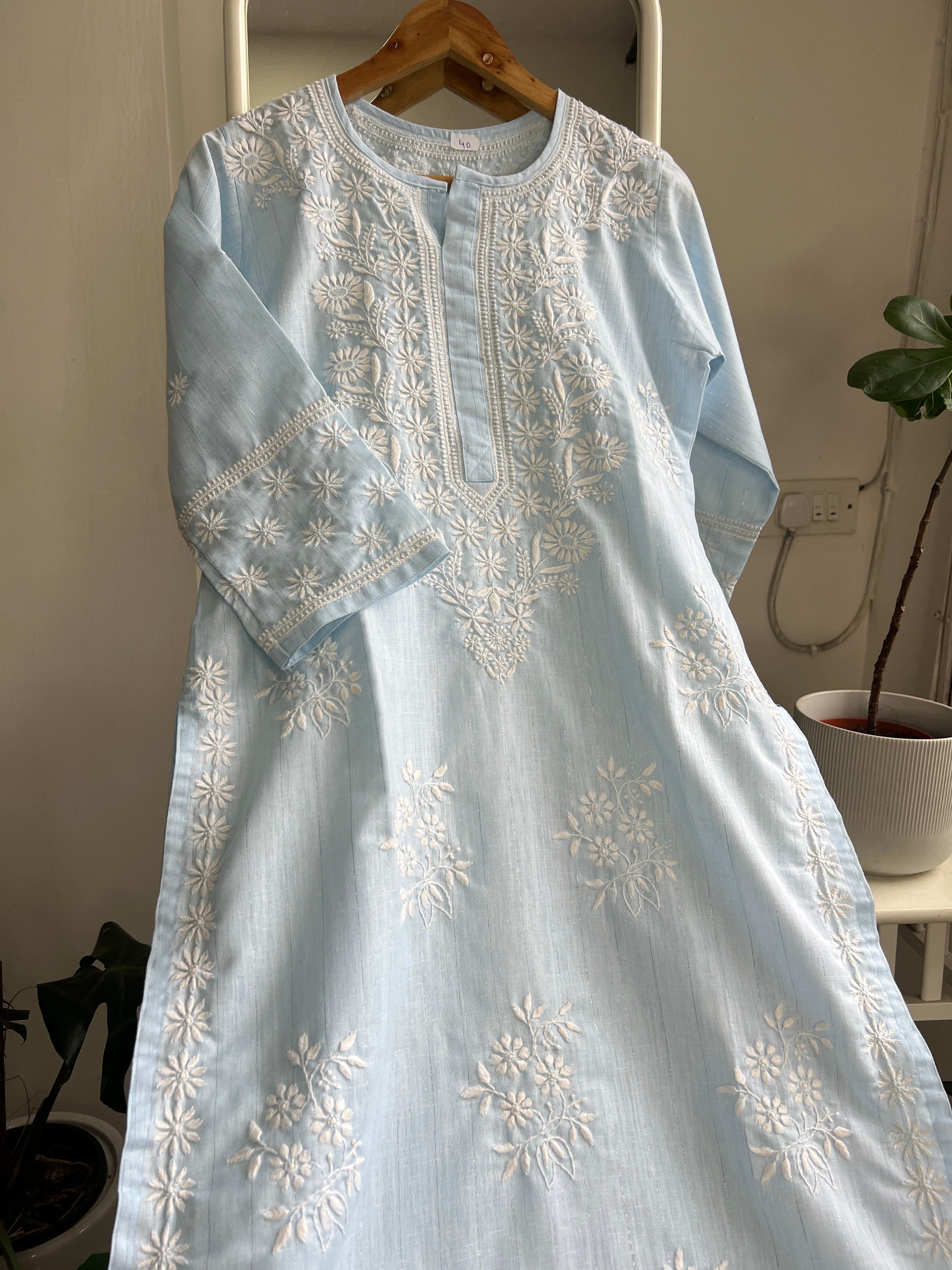 Thick Cotton Chikankari Kurti -  Blue ARIAA CHIKANKARI 