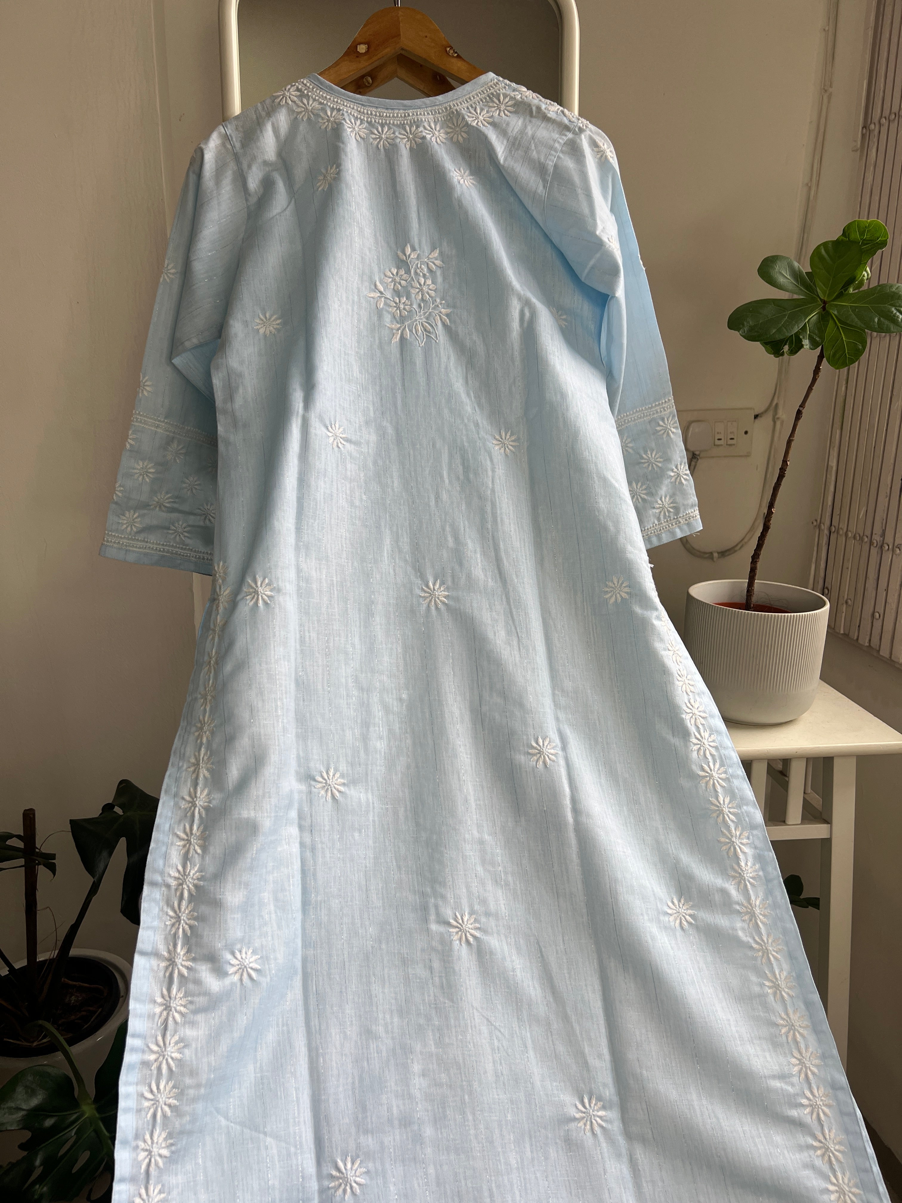 Thick Cotton Chikankari Kurti -  Blue ARIAA CHIKANKARI 