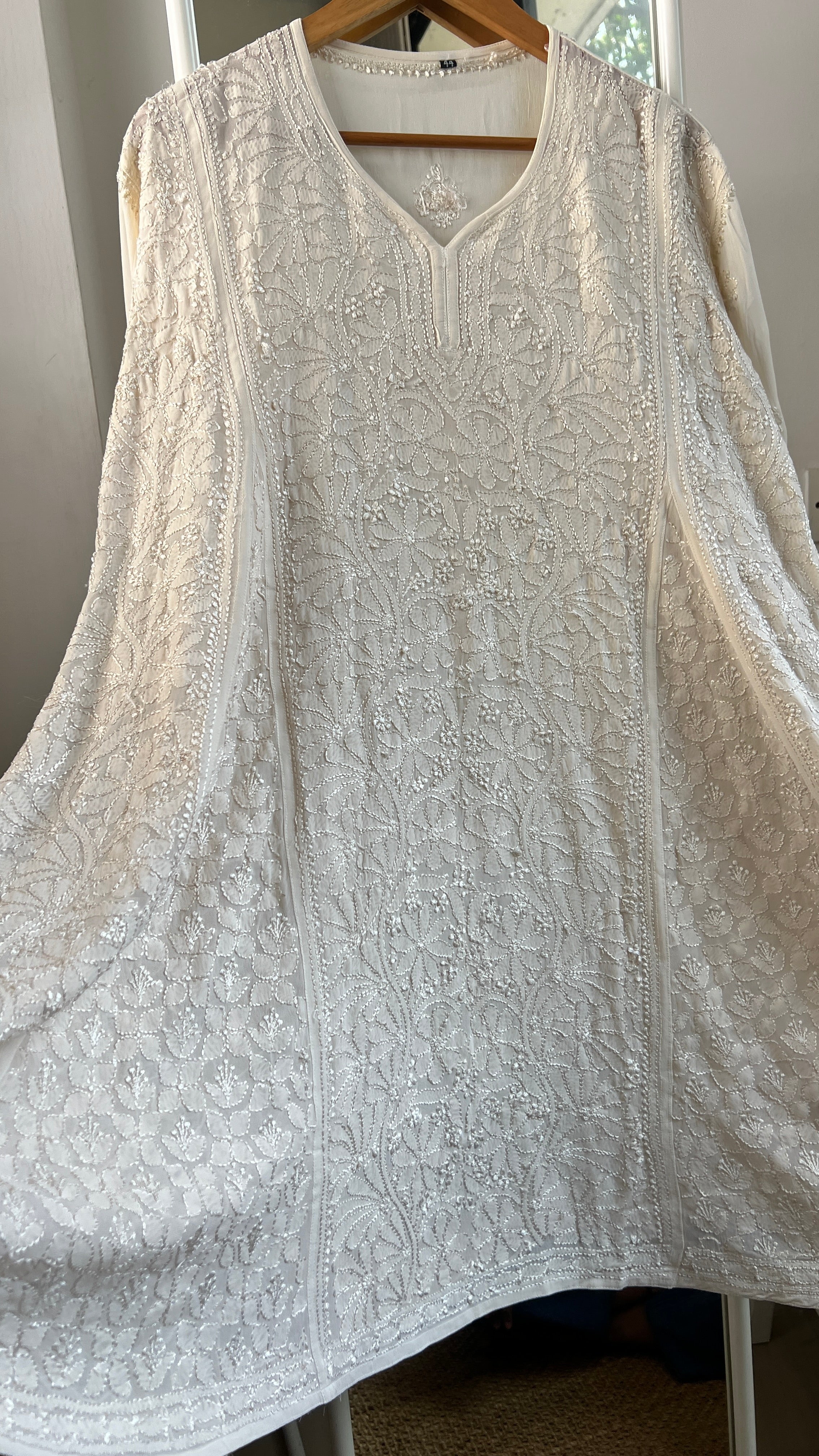 Viscose Chikankari Short Anarkali - Ivory - Sahar Collection