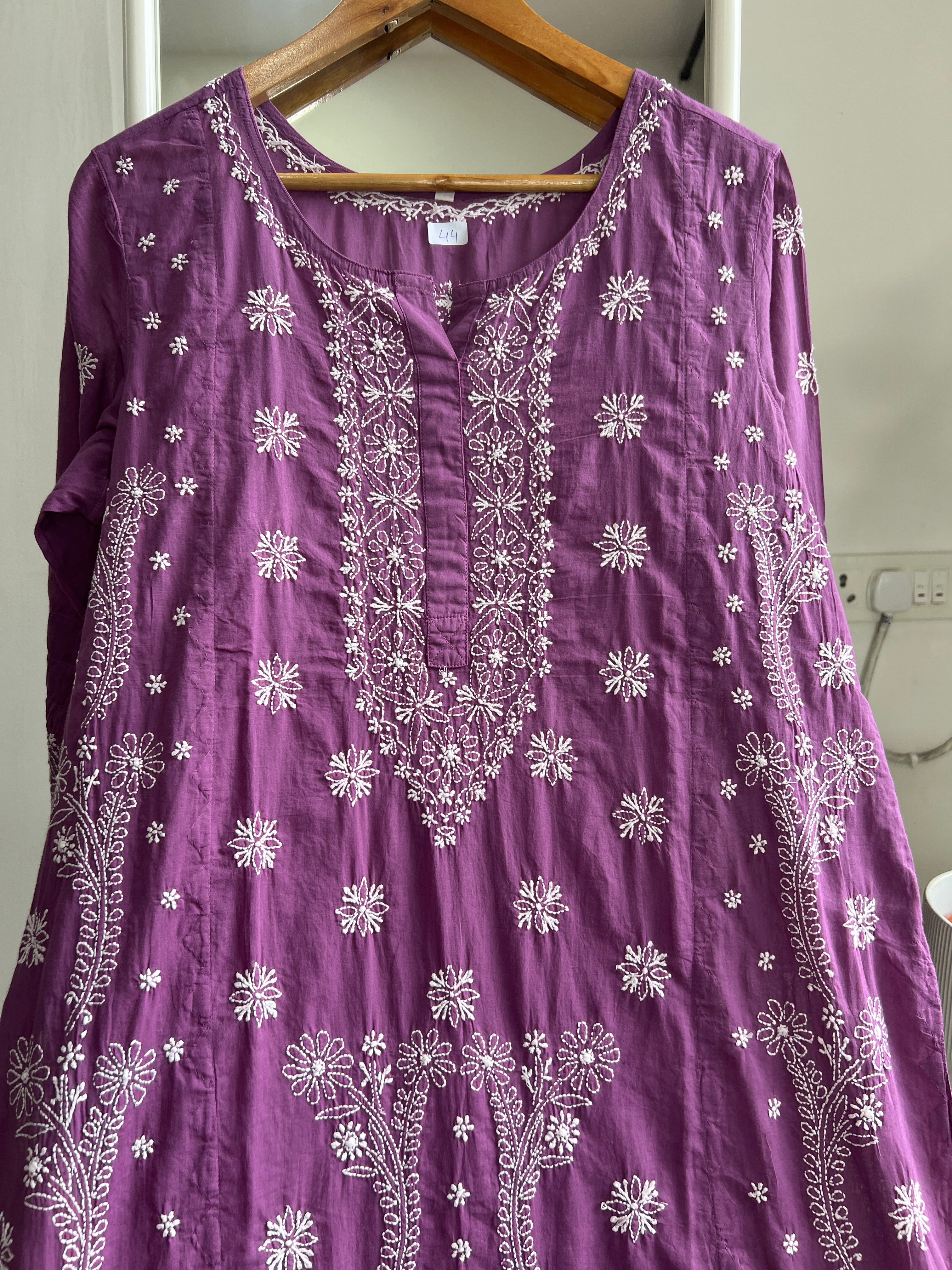 Mul Cotton Chikankari Kurti - Purple ARIAA CHIKANKARI 
