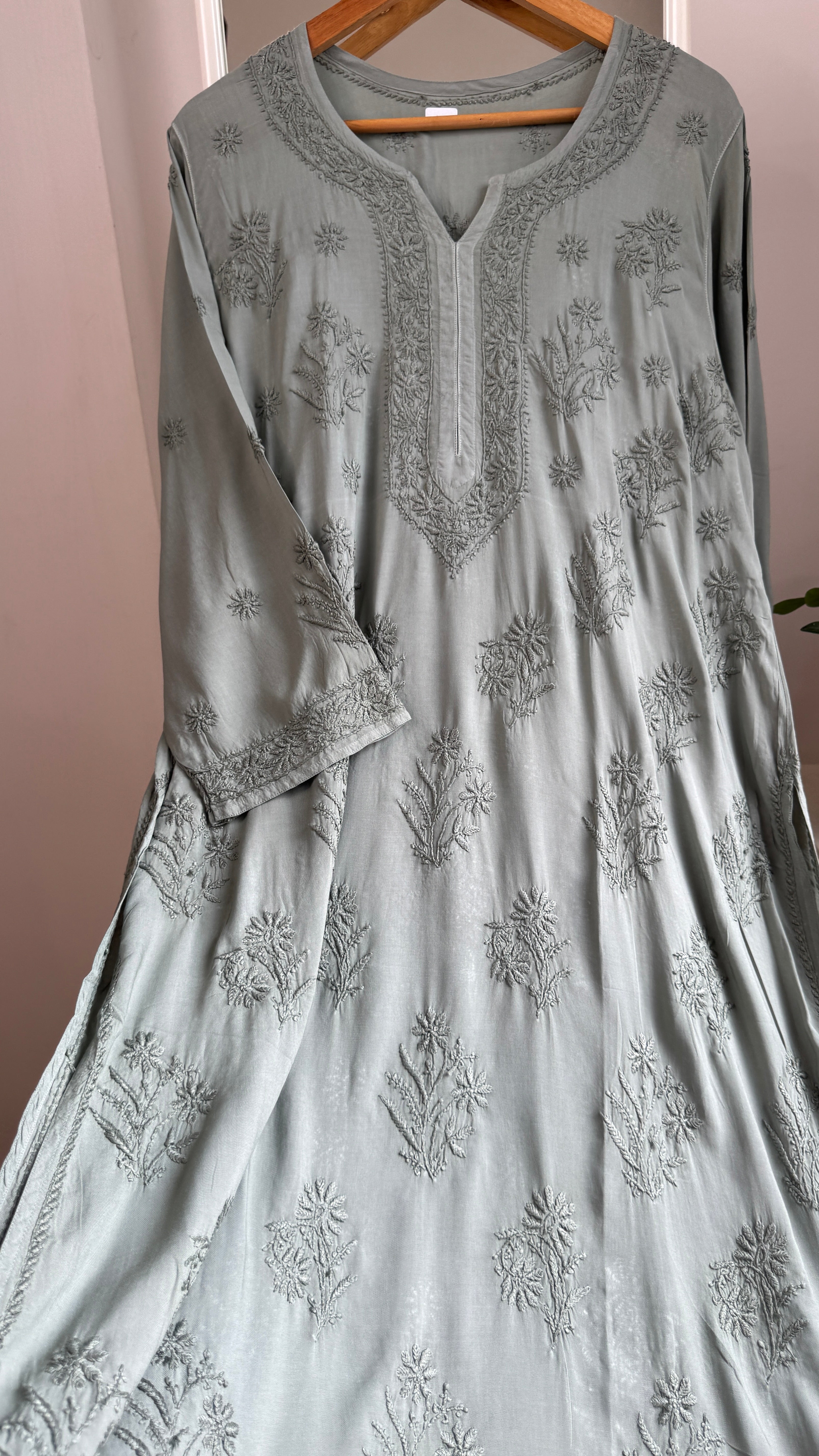 Premium Modal Chikankari Cotton Kurti - Deep Sage Green - Noor Collection
