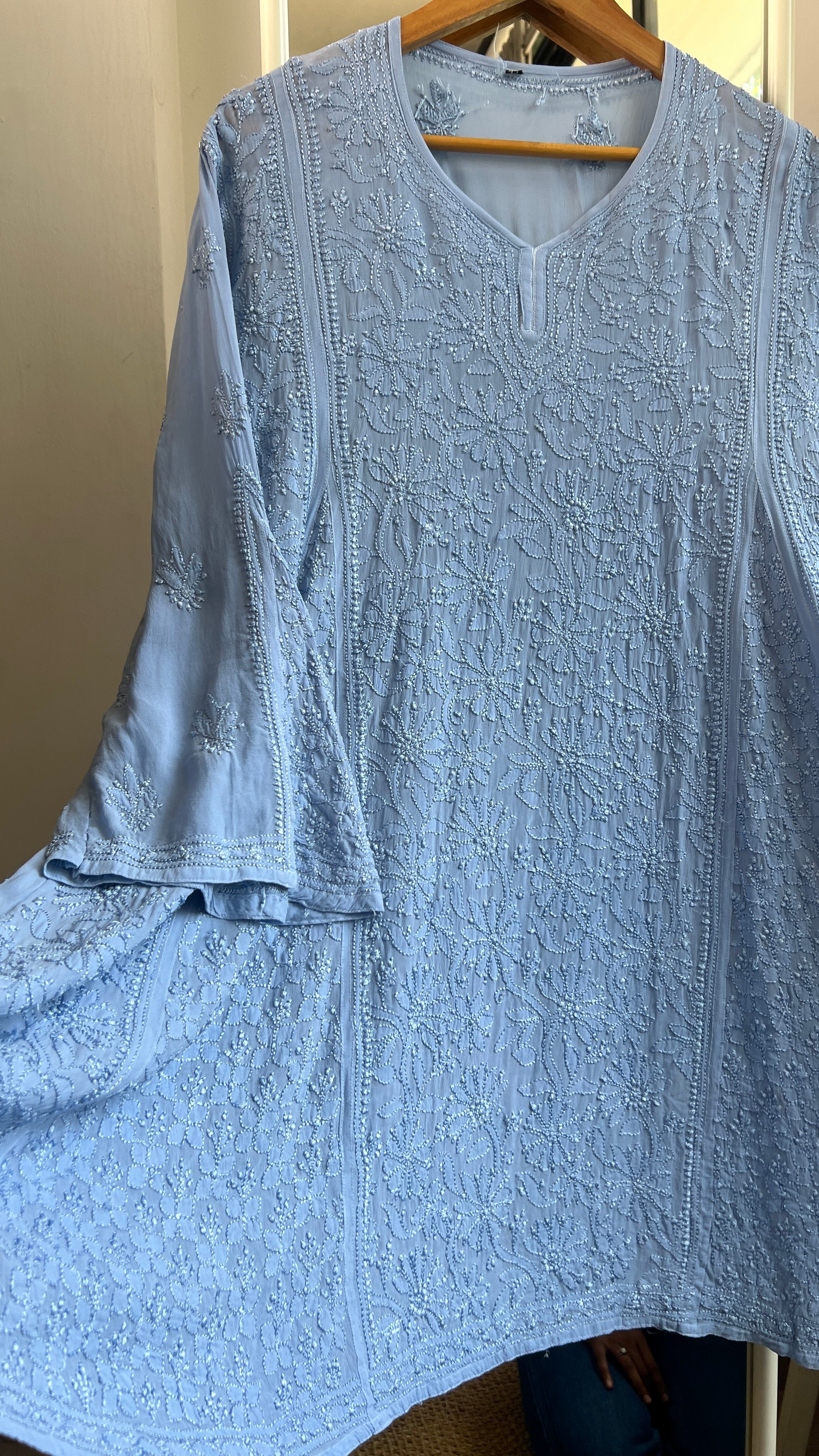 Viscose Chikankari Short Anarkali - Blue - Sahar Collection