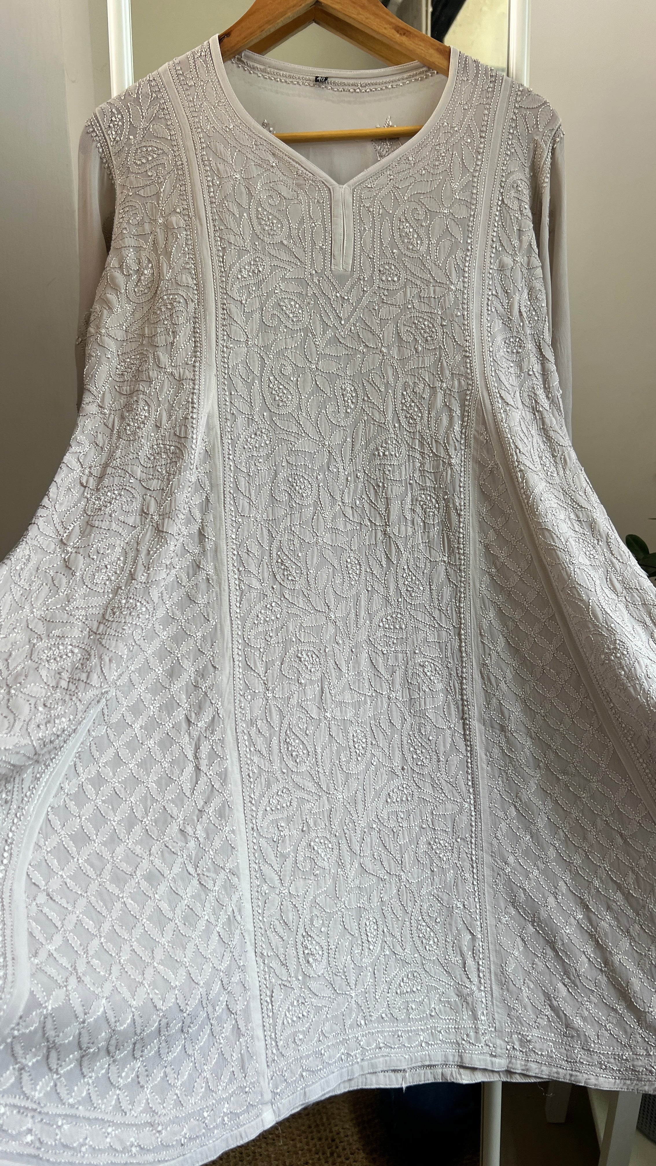 Viscose Chikankari Short Anarkali - Beige - Sahar Collection