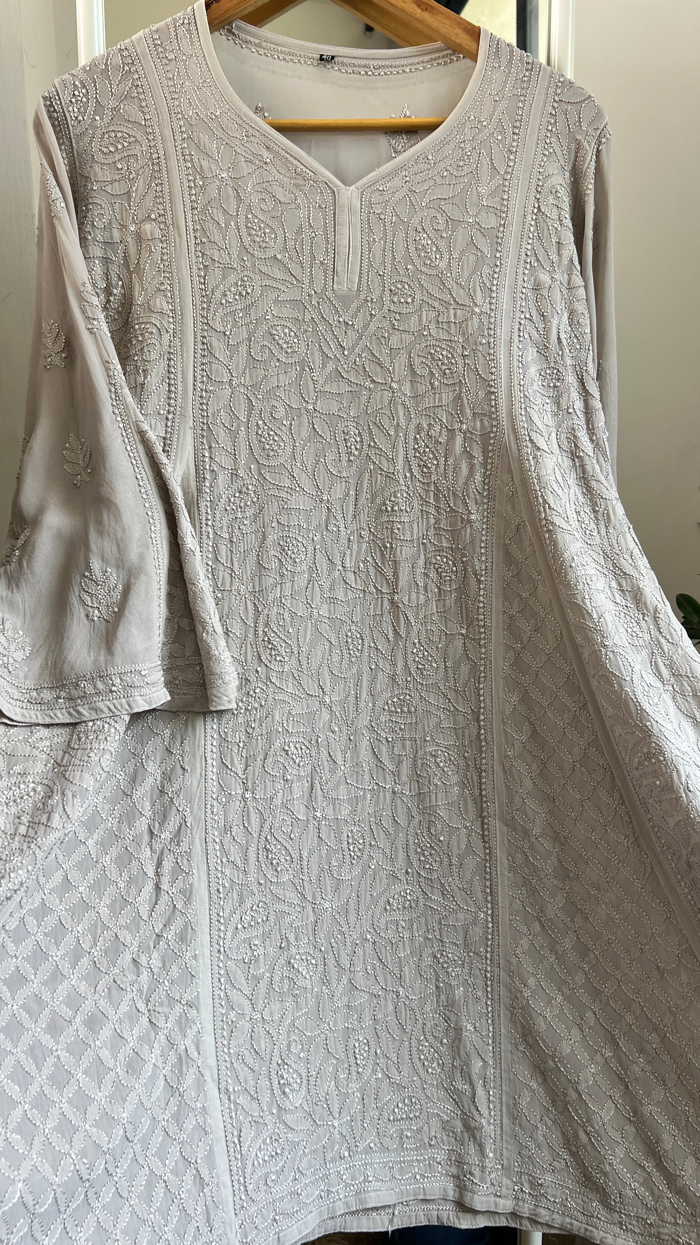 Viscose Chikankari Short Anarkali - Beige - Sahar Collection