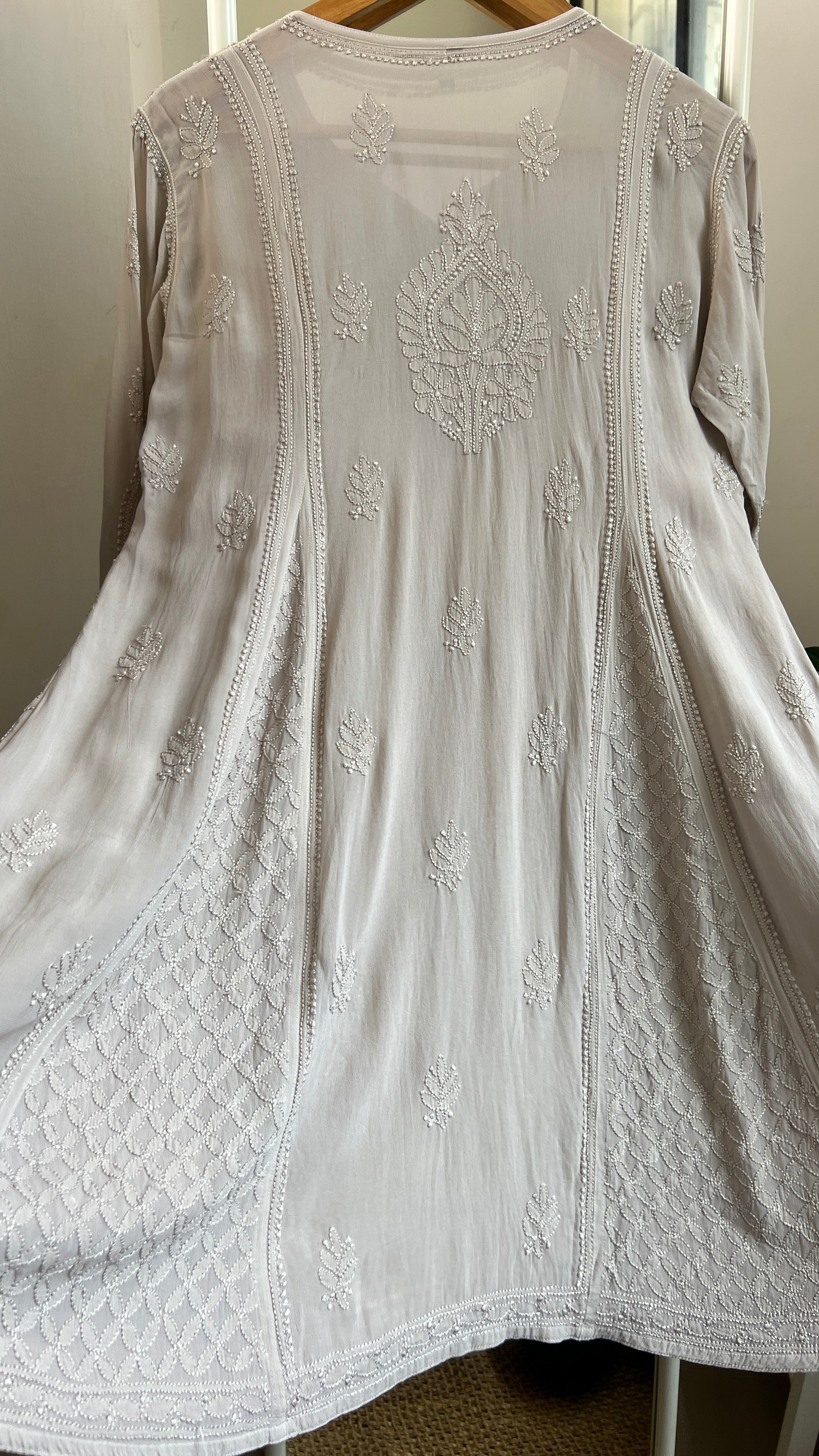 Viscose Chikankari Short Anarkali - Beige - Sahar Collection