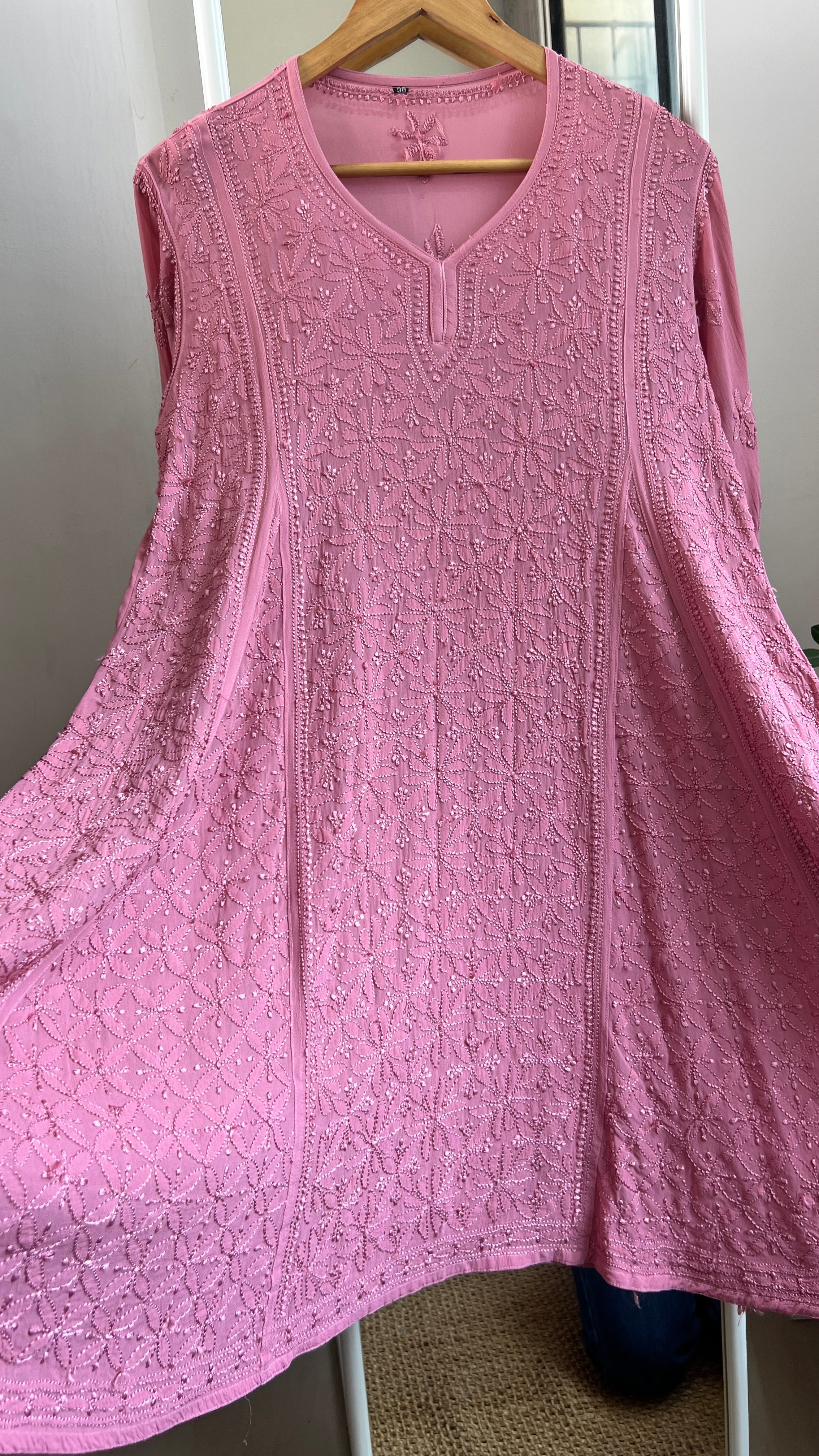 Viscose Chikankari Short Anarkali - Rosewood - Sahar Collection