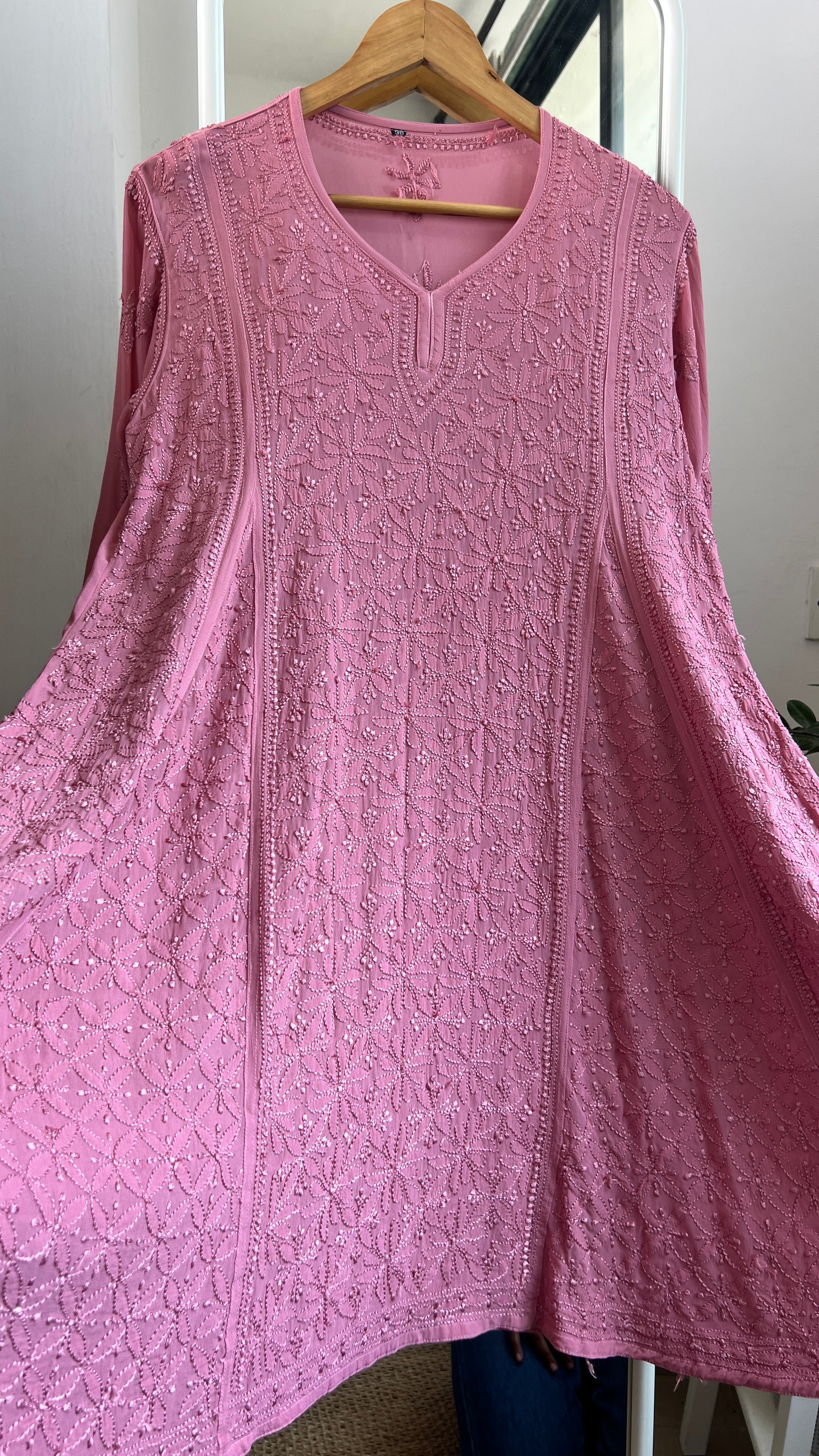 Viscose Chikankari Short Anarkali - Rosewood - Sahar Collection