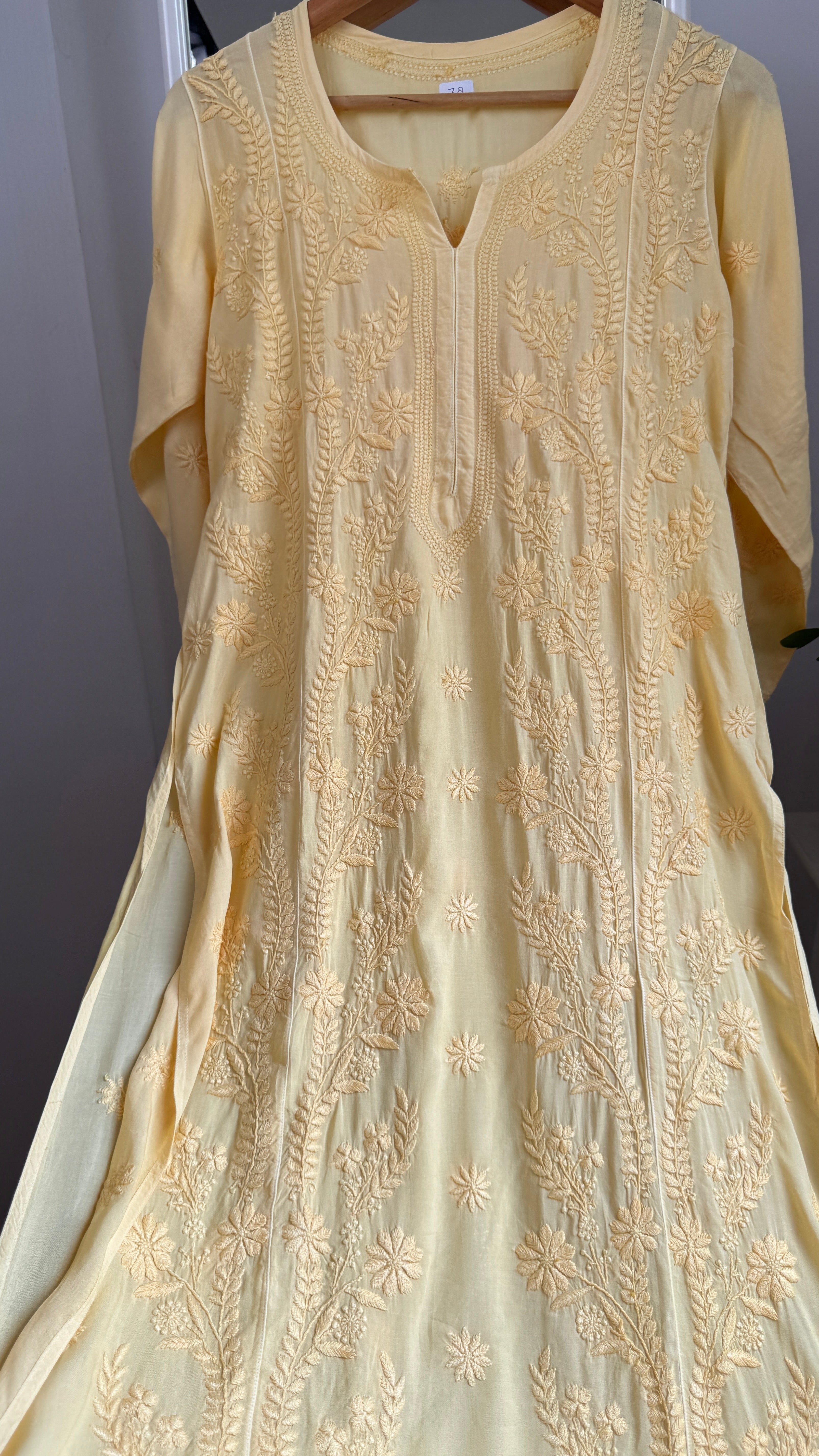 Premium Modal Chikankari Cotton Kurti - Butter Yellow - Noor Collection