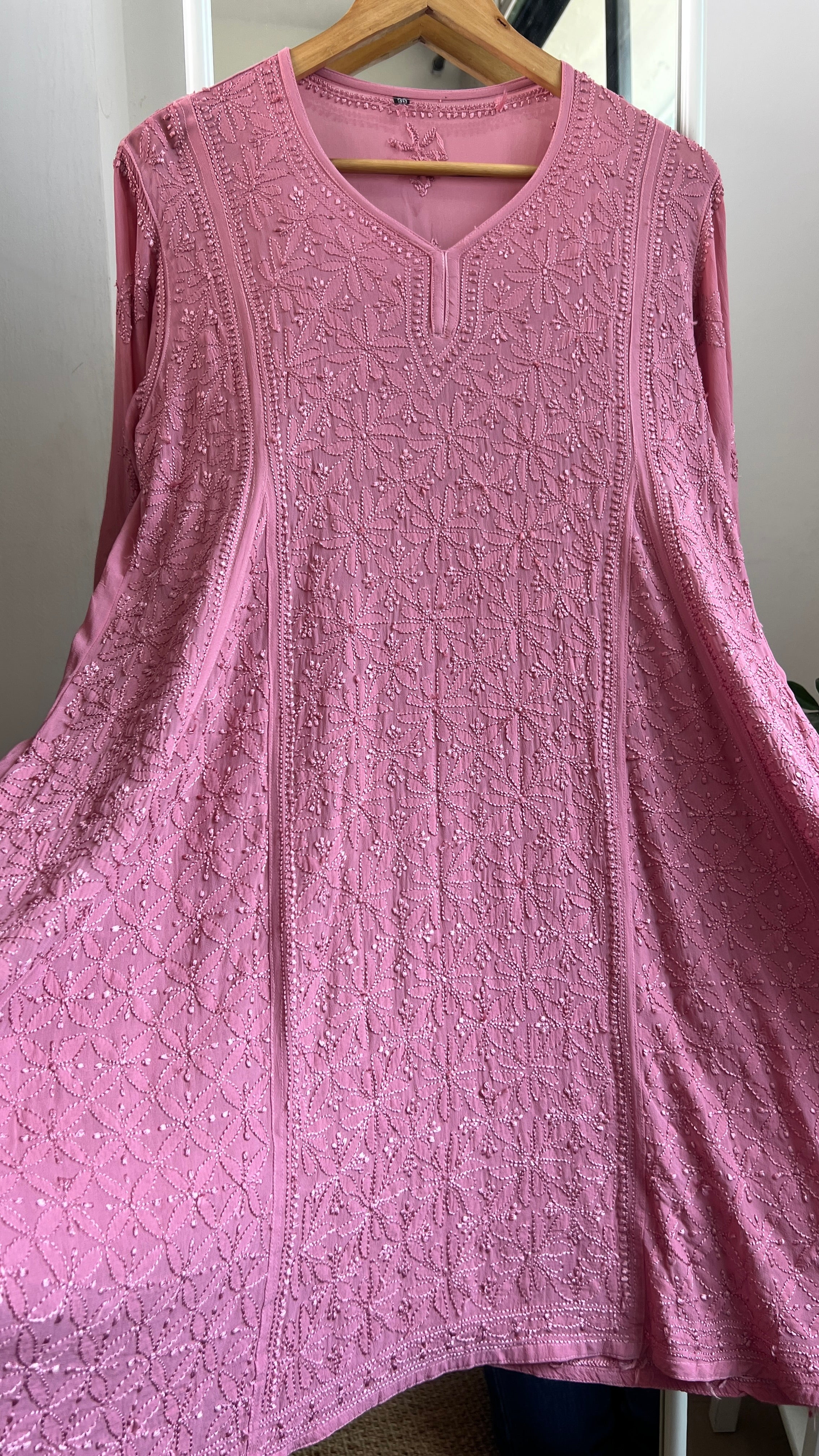 Viscose Chikankari Short Anarkali - Rosewood - Sahar Collection