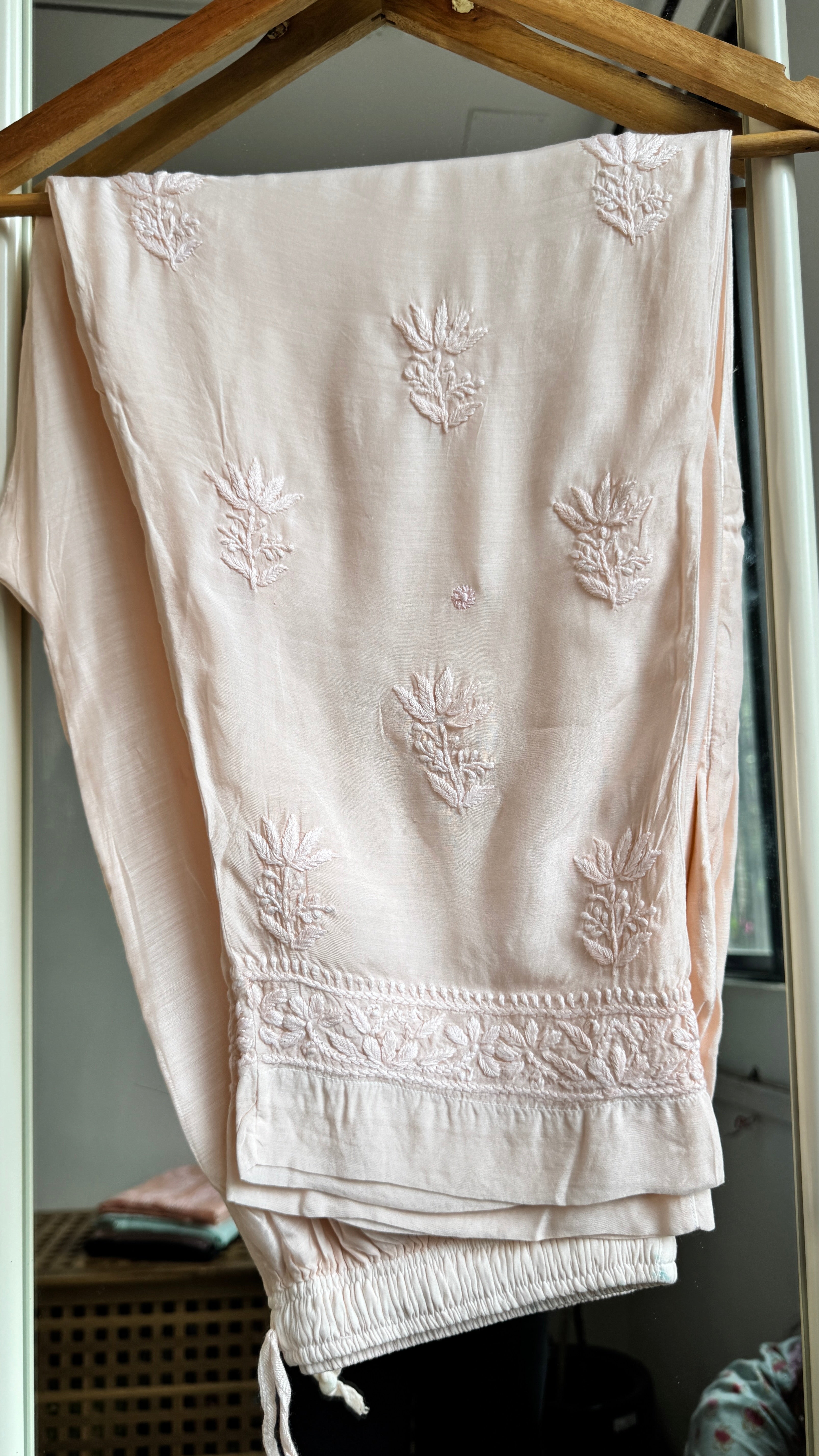 Muslin Chikankari Plazzo Set - Pale pink