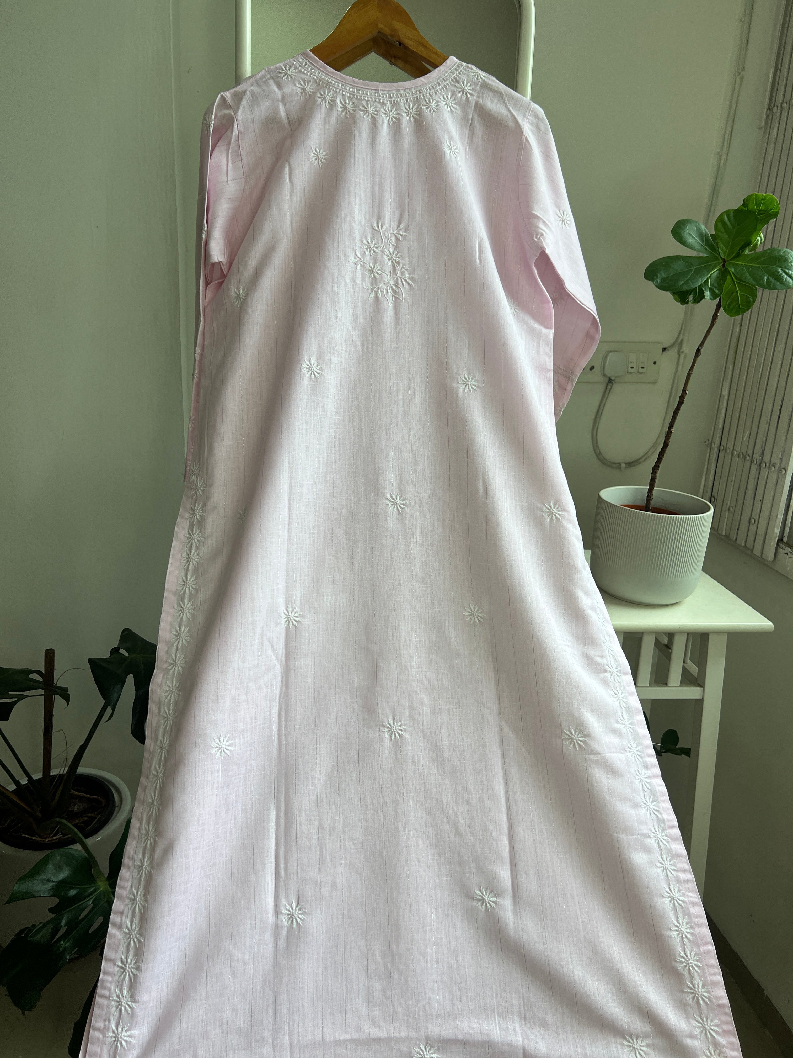 Thick Cotton Chikankari Kurti - Pink ARIAA CHIKANKARI 