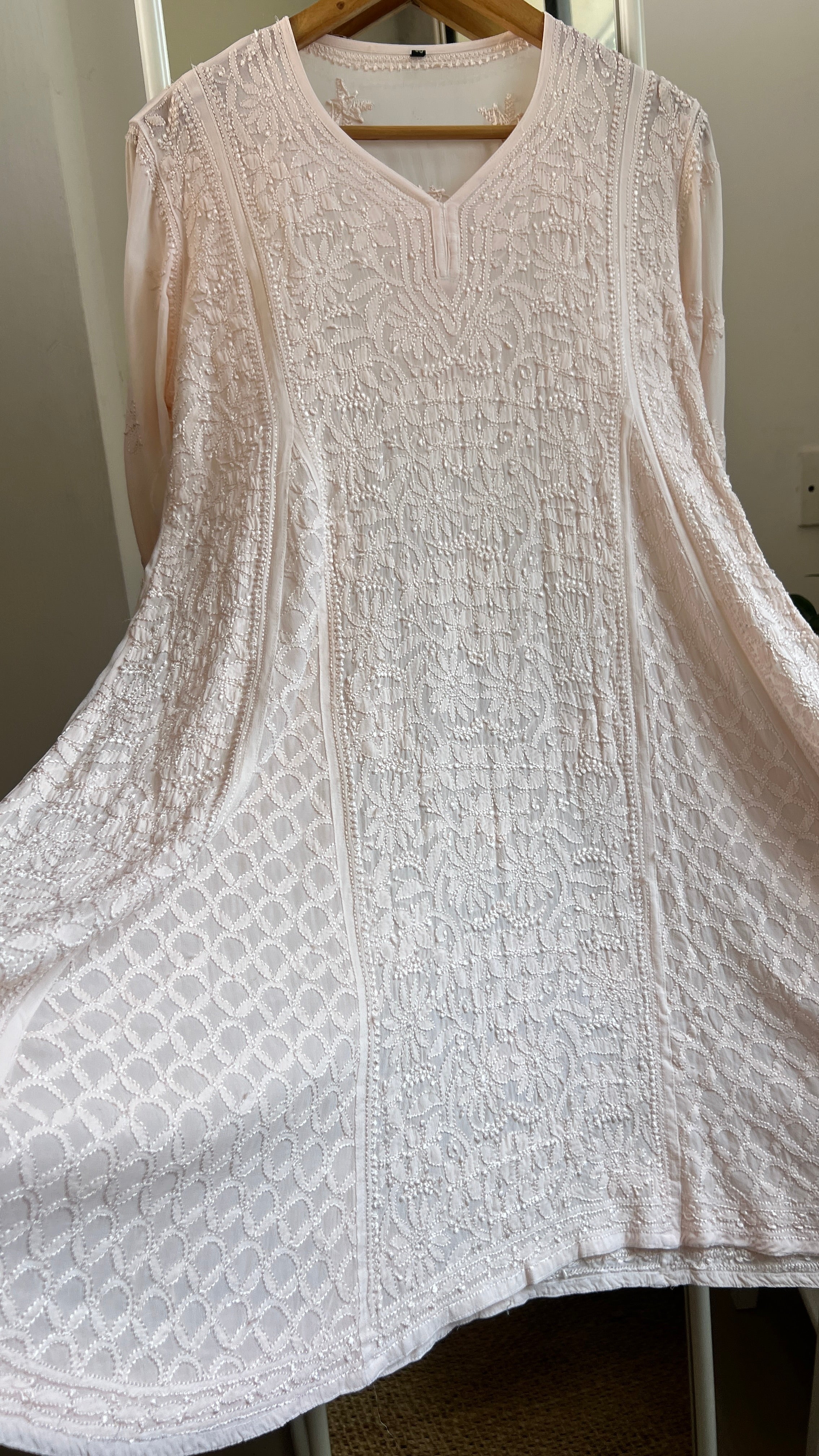 Viscose Chikankari Short Anarkali - Pale Pink - Sahar Collection