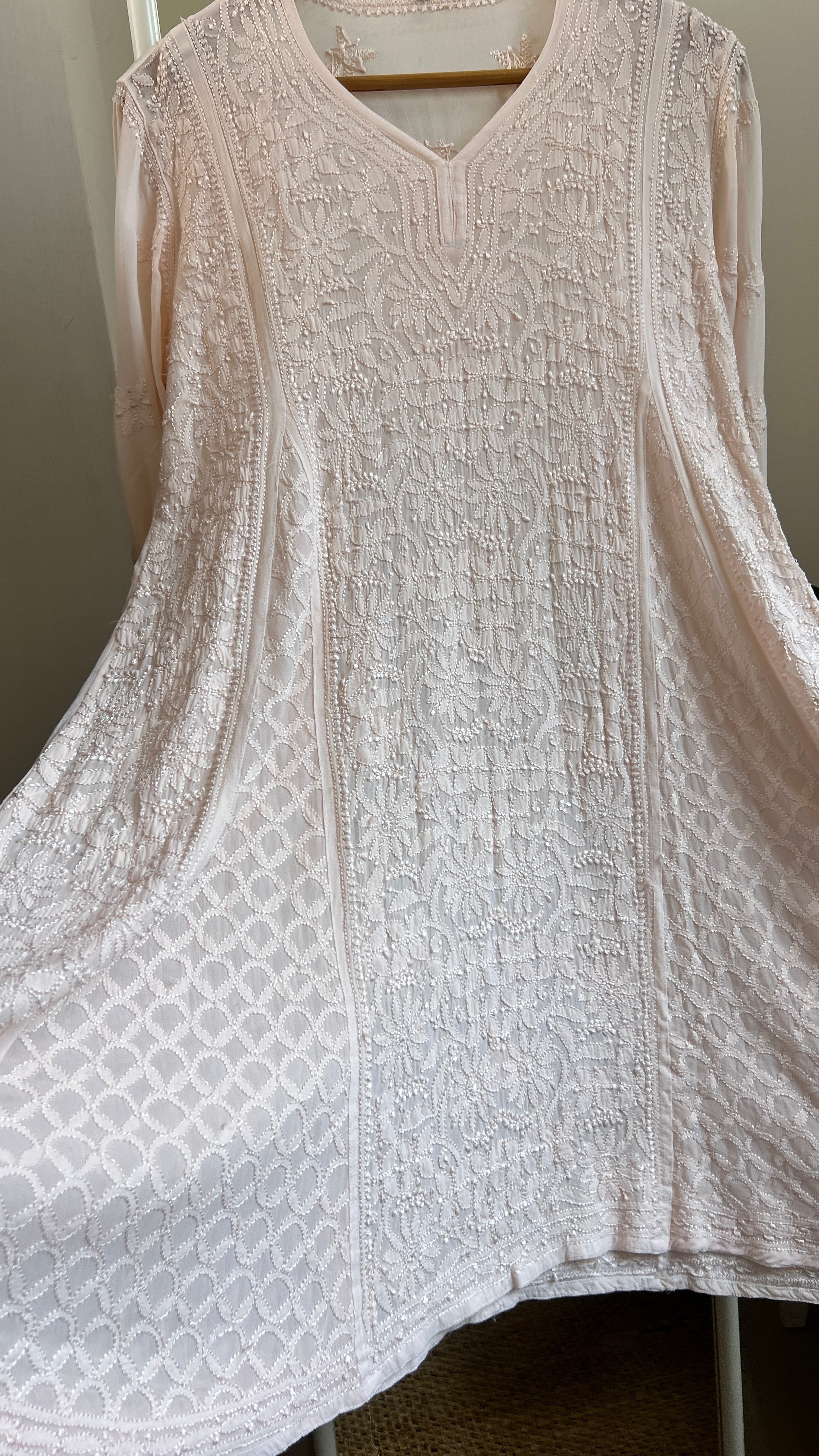 Viscose Chikankari Short Anarkali - Pale Pink - Sahar Collection