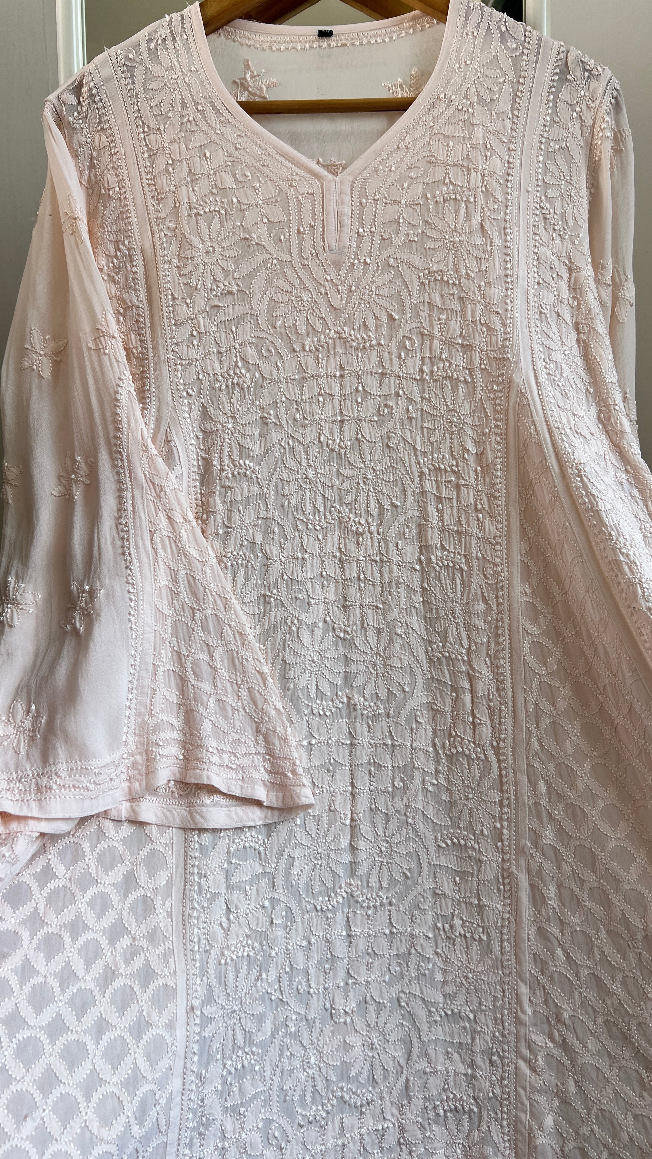 Viscose Chikankari Short Anarkali - Pale Pink - Sahar Collection