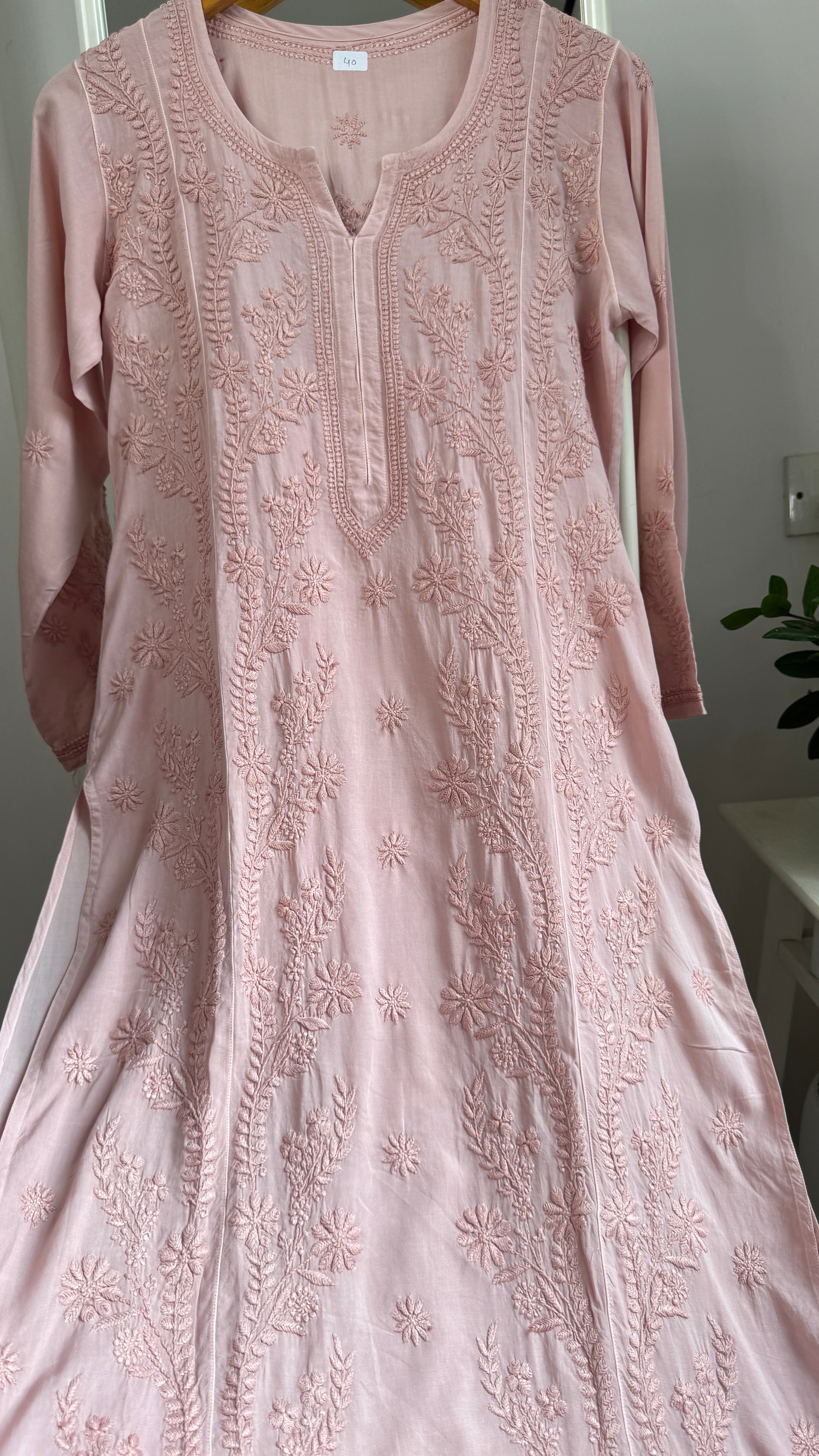 Premium Modal Chikankari Cotton Kurti - Nude Pink - Noor Collection