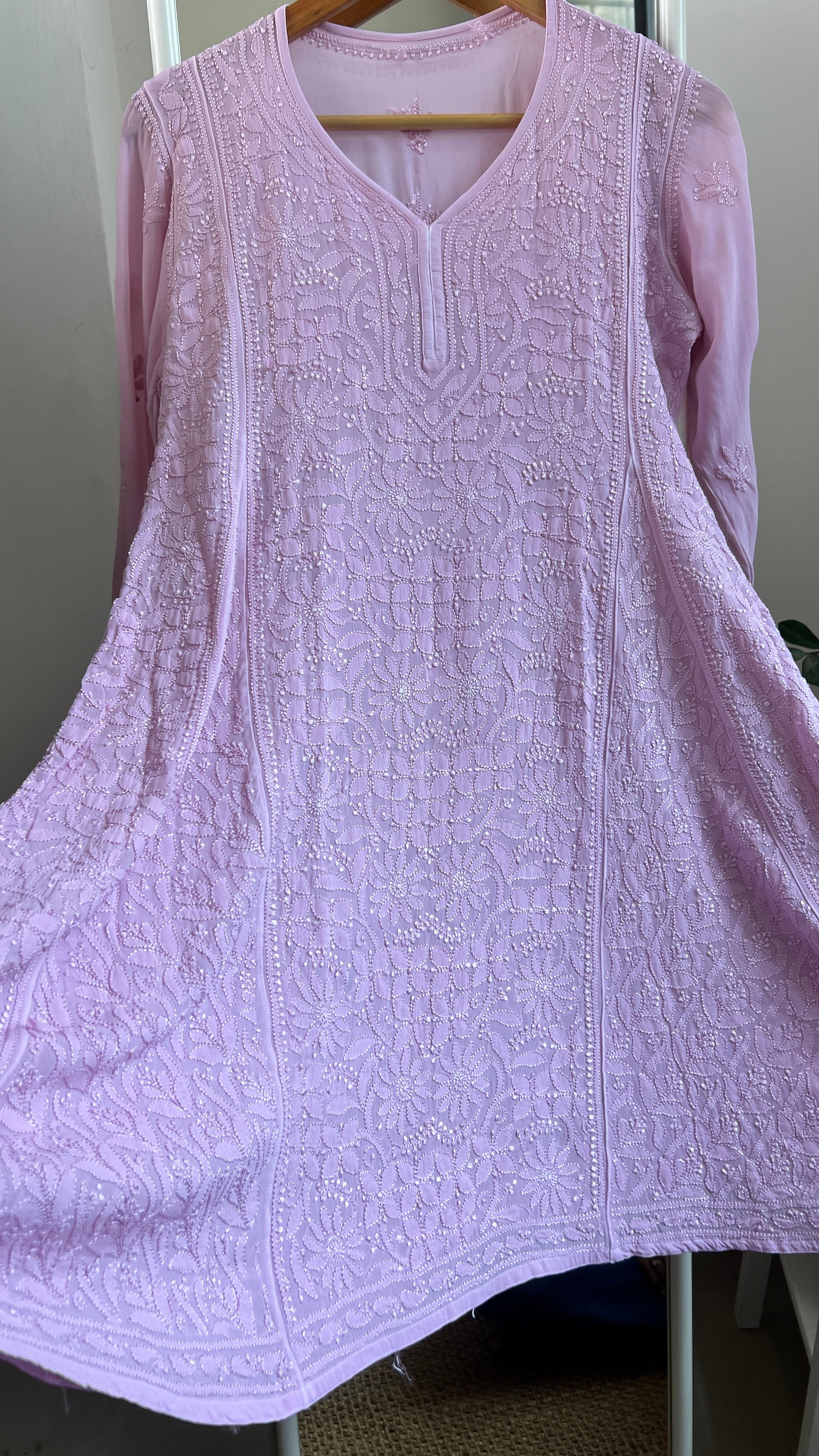 Viscose Chikankari Short Anarkali - Onion Pink  - Sahar Collection