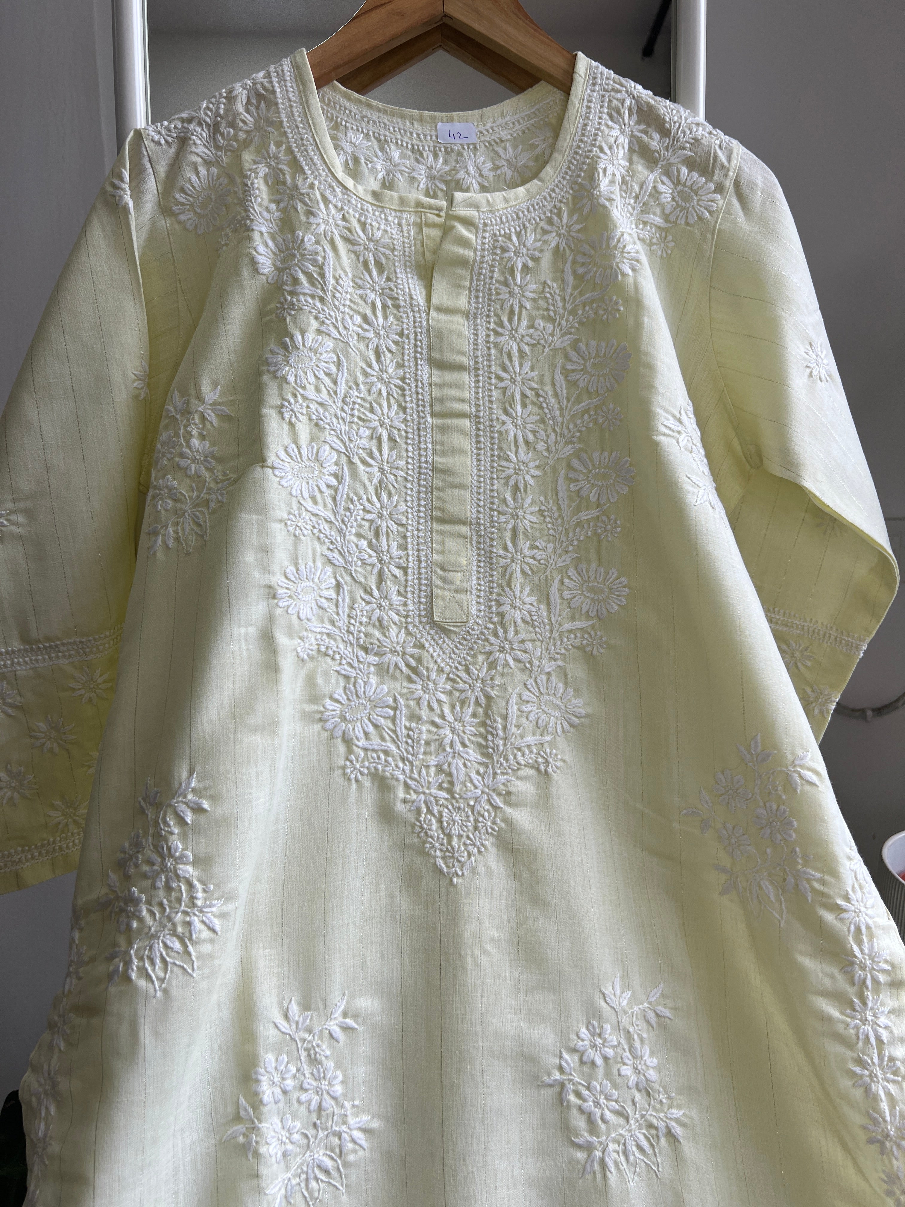 Thick Cotton Chikankari Kurti - Lemon Yellow ARIAA CHIKANKARI 