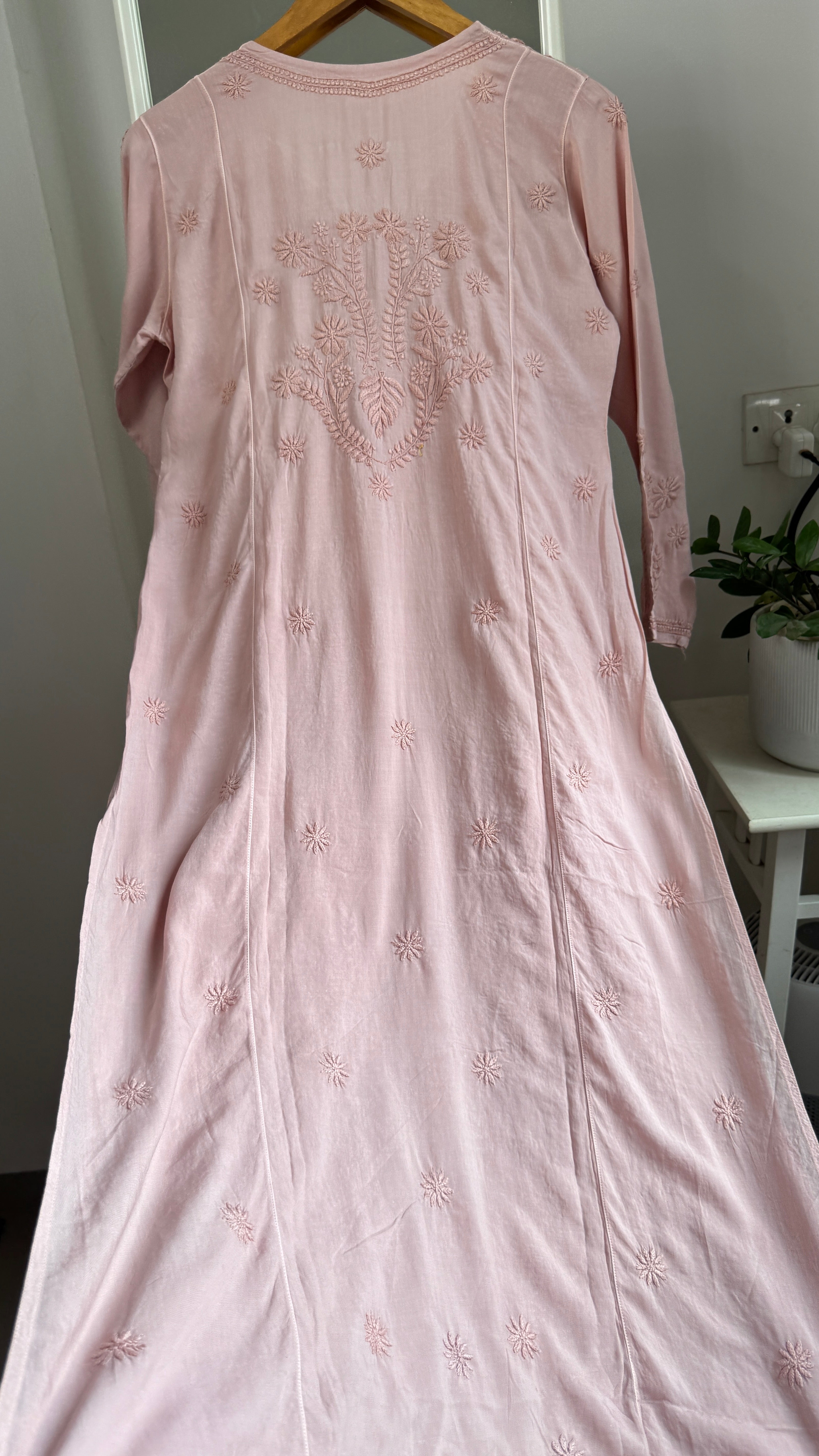 Premium Modal Chikankari Cotton Kurti - Nude Pink - Noor Collection