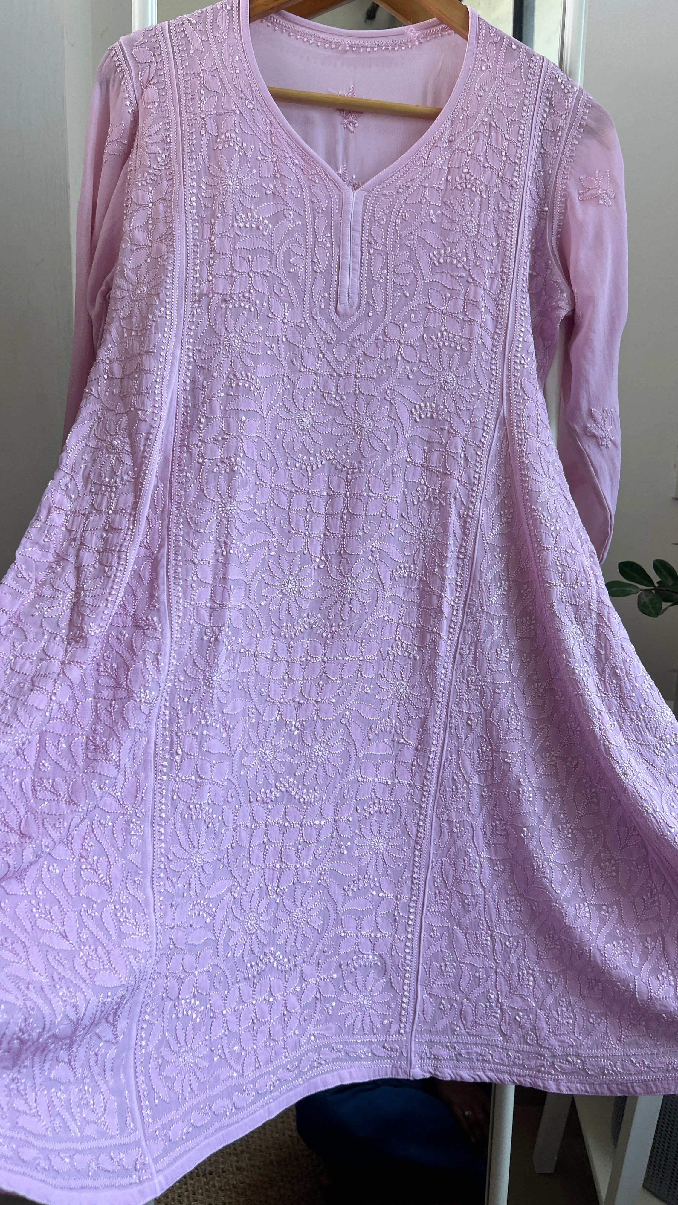 Viscose Chikankari Short Anarkali - Onion Pink  - Sahar Collection