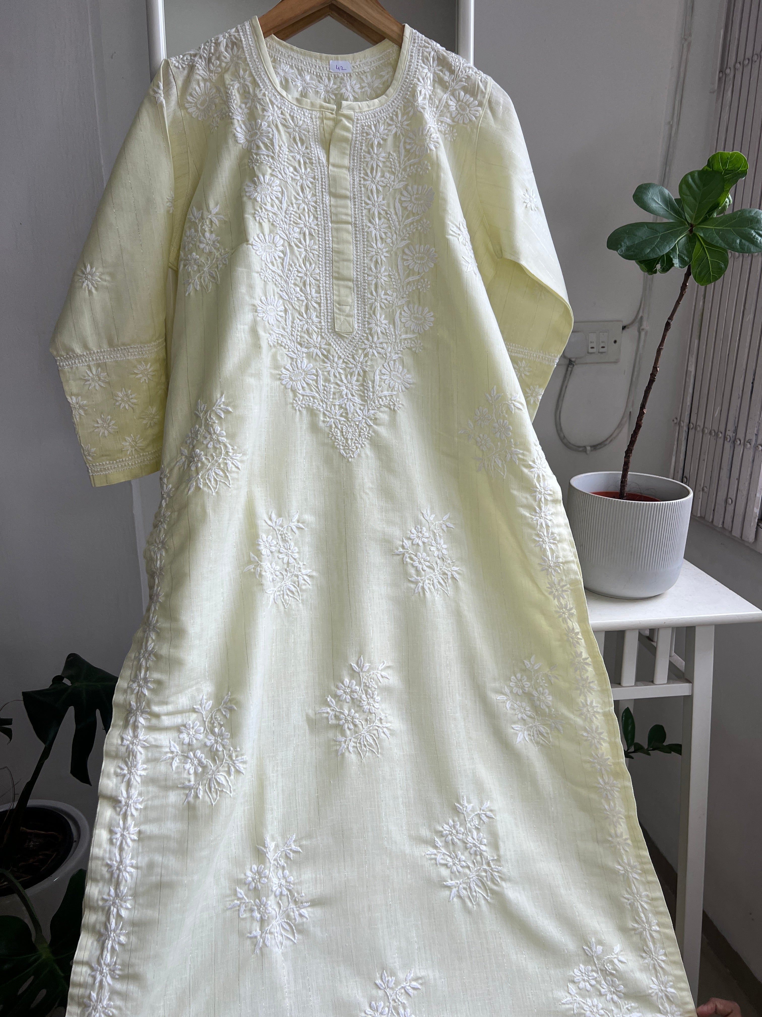 Thick Cotton Chikankari Kurti - Lemon Yellow ARIAA CHIKANKARI 