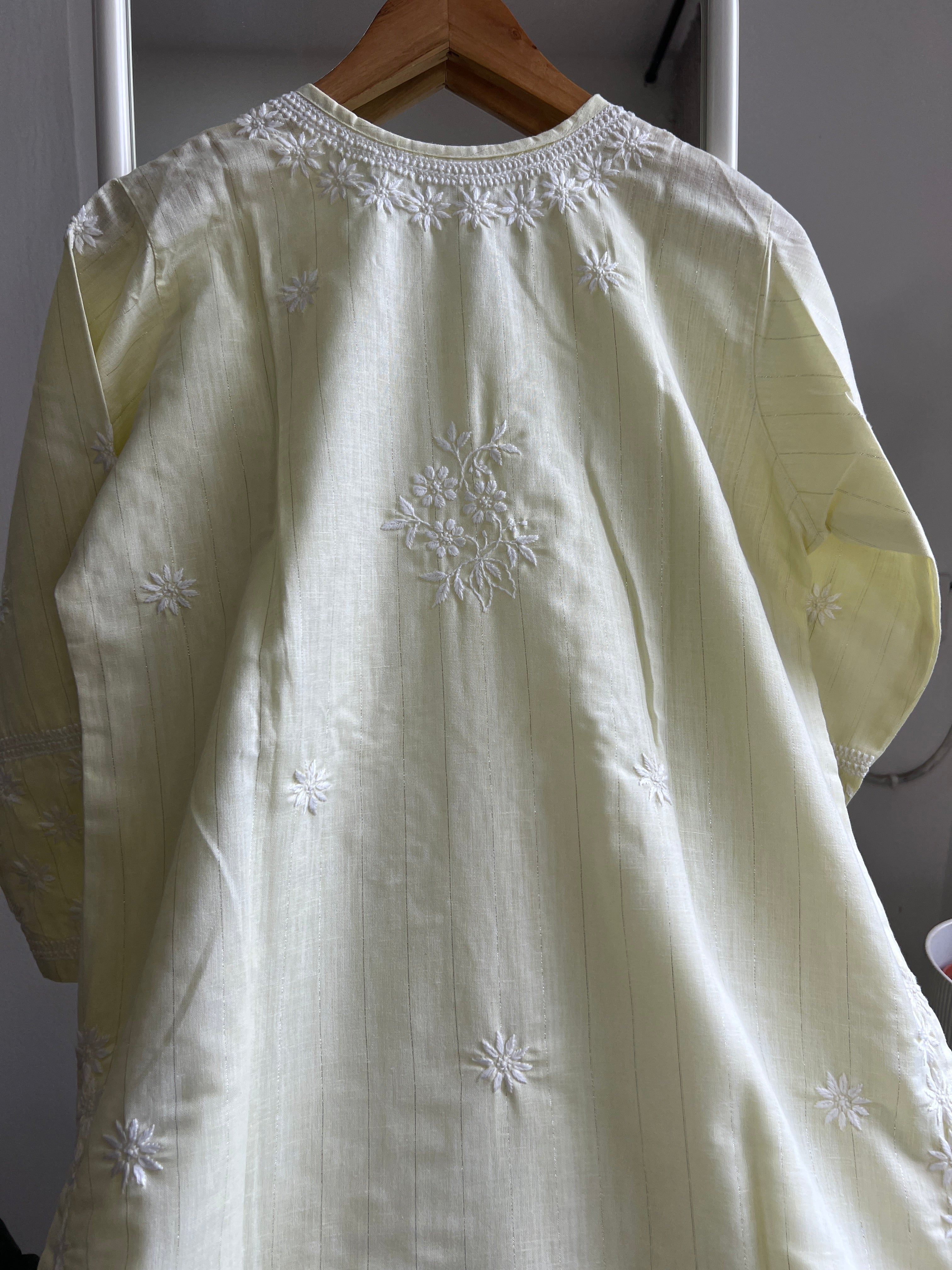 Thick Cotton Chikankari Kurti - Lemon Yellow ARIAA CHIKANKARI 