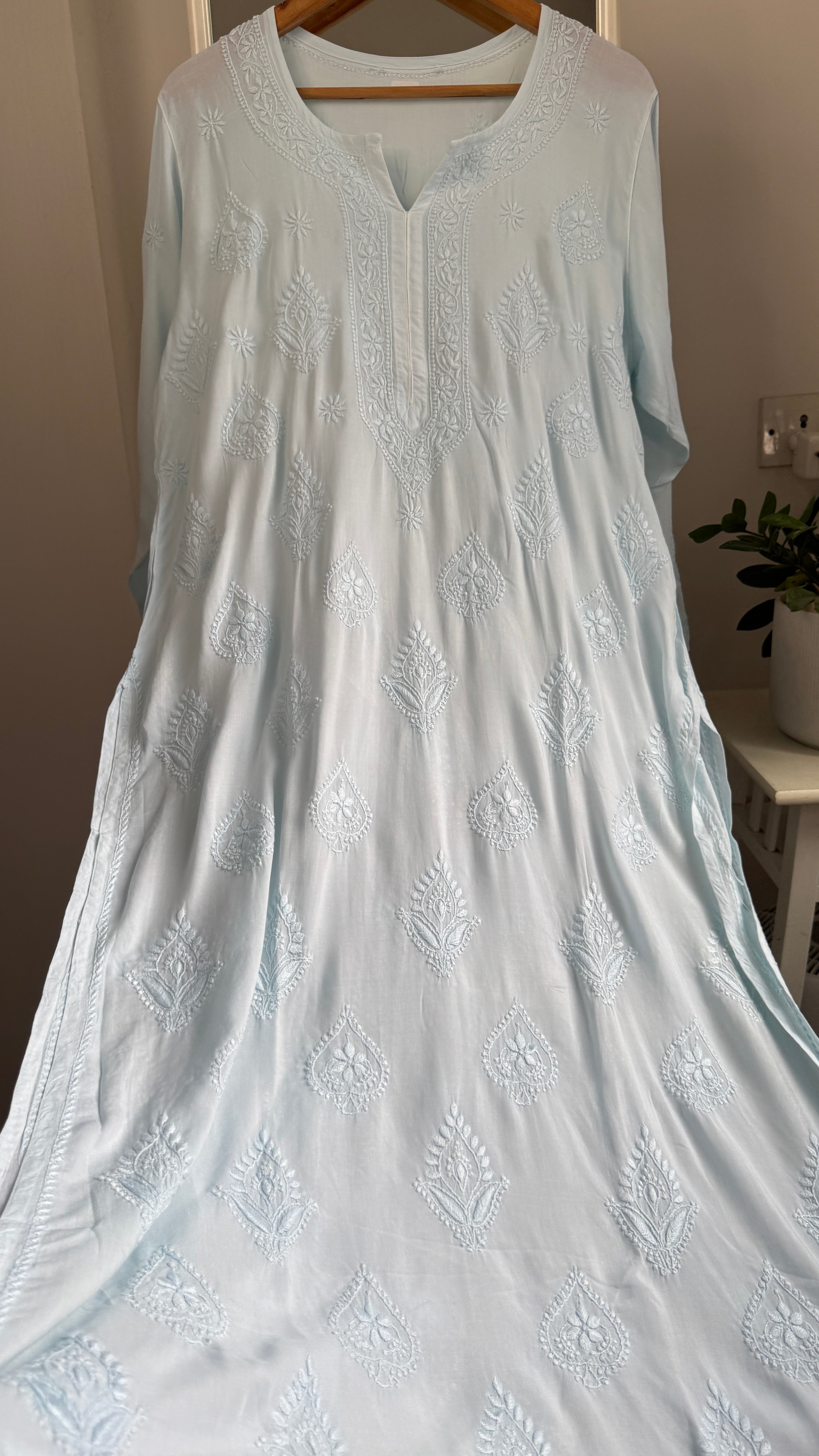 Premium Modal Chikankari Cotton Kurti - Blue - Noor Collection