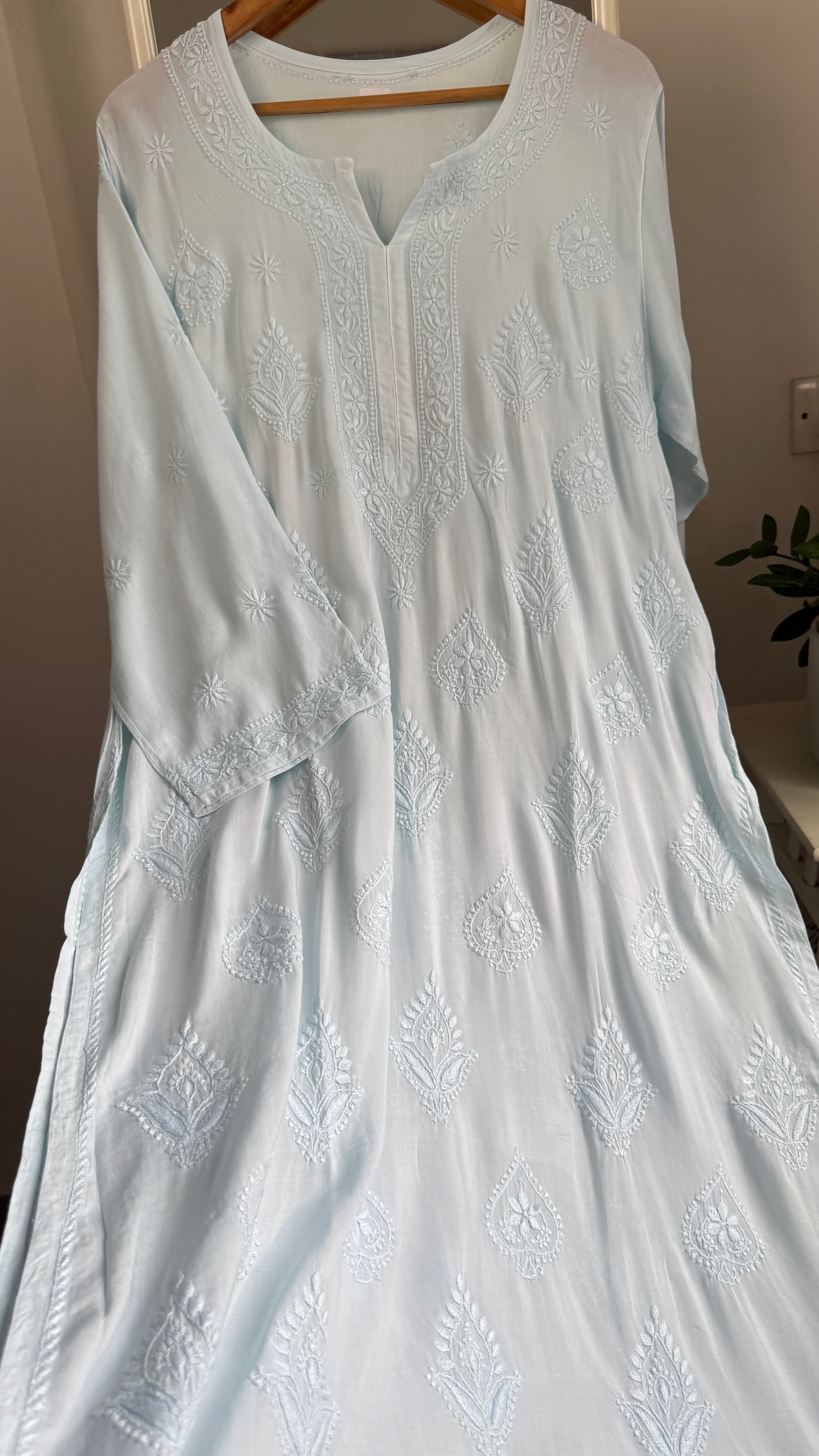 Premium Modal Chikankari Cotton Kurti - Blue - Noor Collection