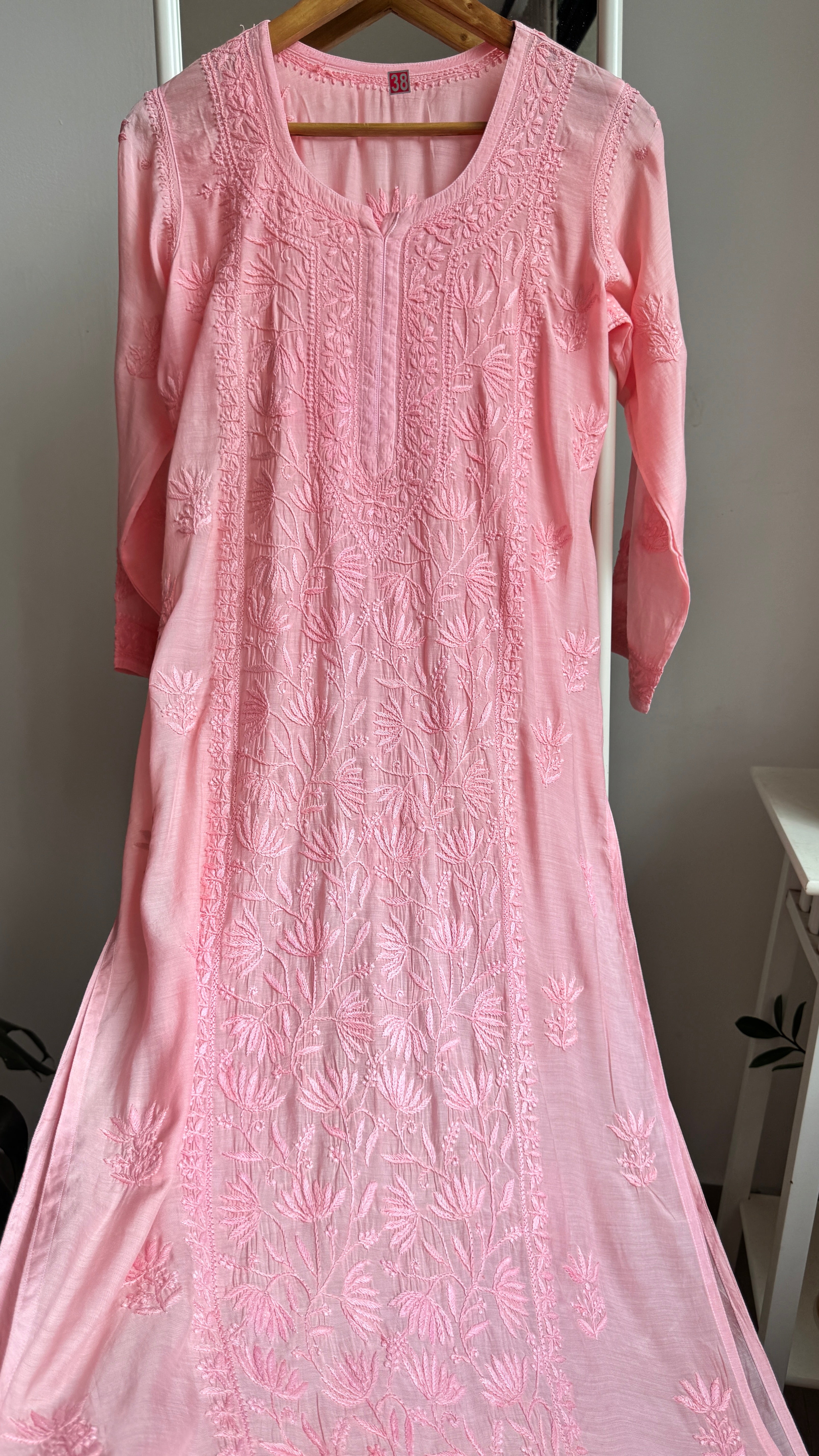 Muslin Chikankari Plazzo Set - Rose Pink