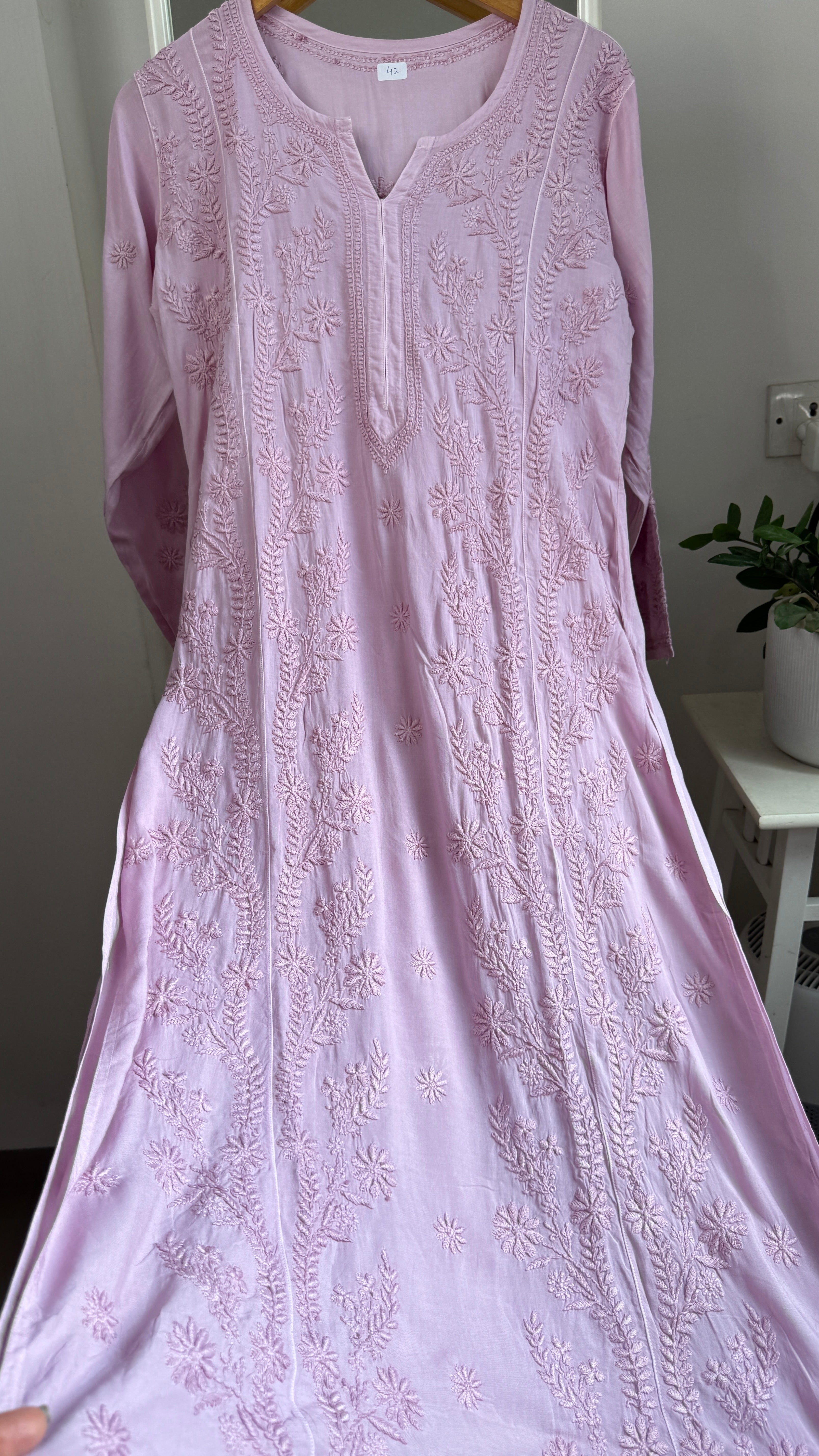 Premium Modal Chikankari Cotton Kurti -Mauve - Noor Collection