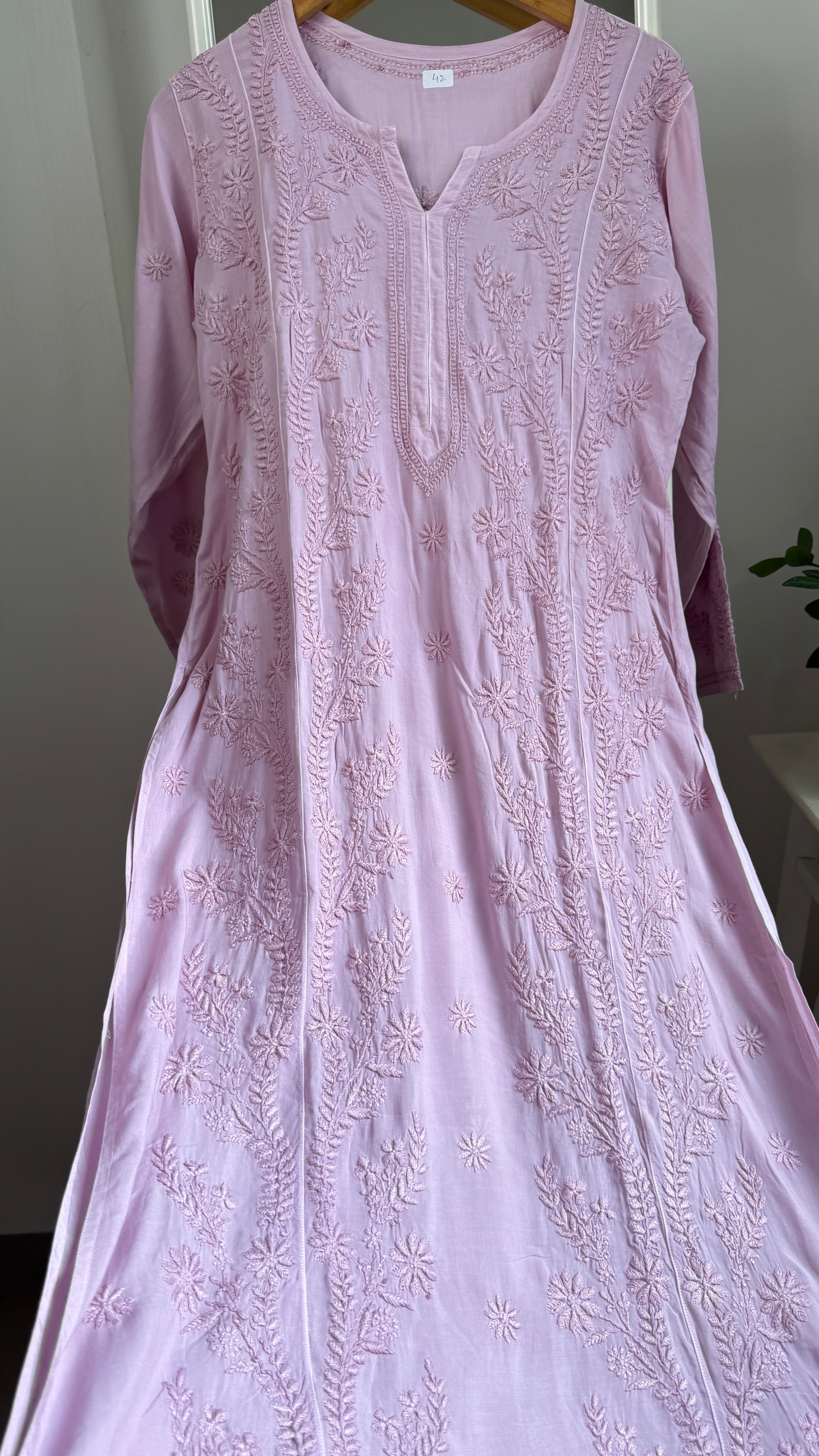 Premium Modal Chikankari Cotton Kurti -Mauve - Noor Collection