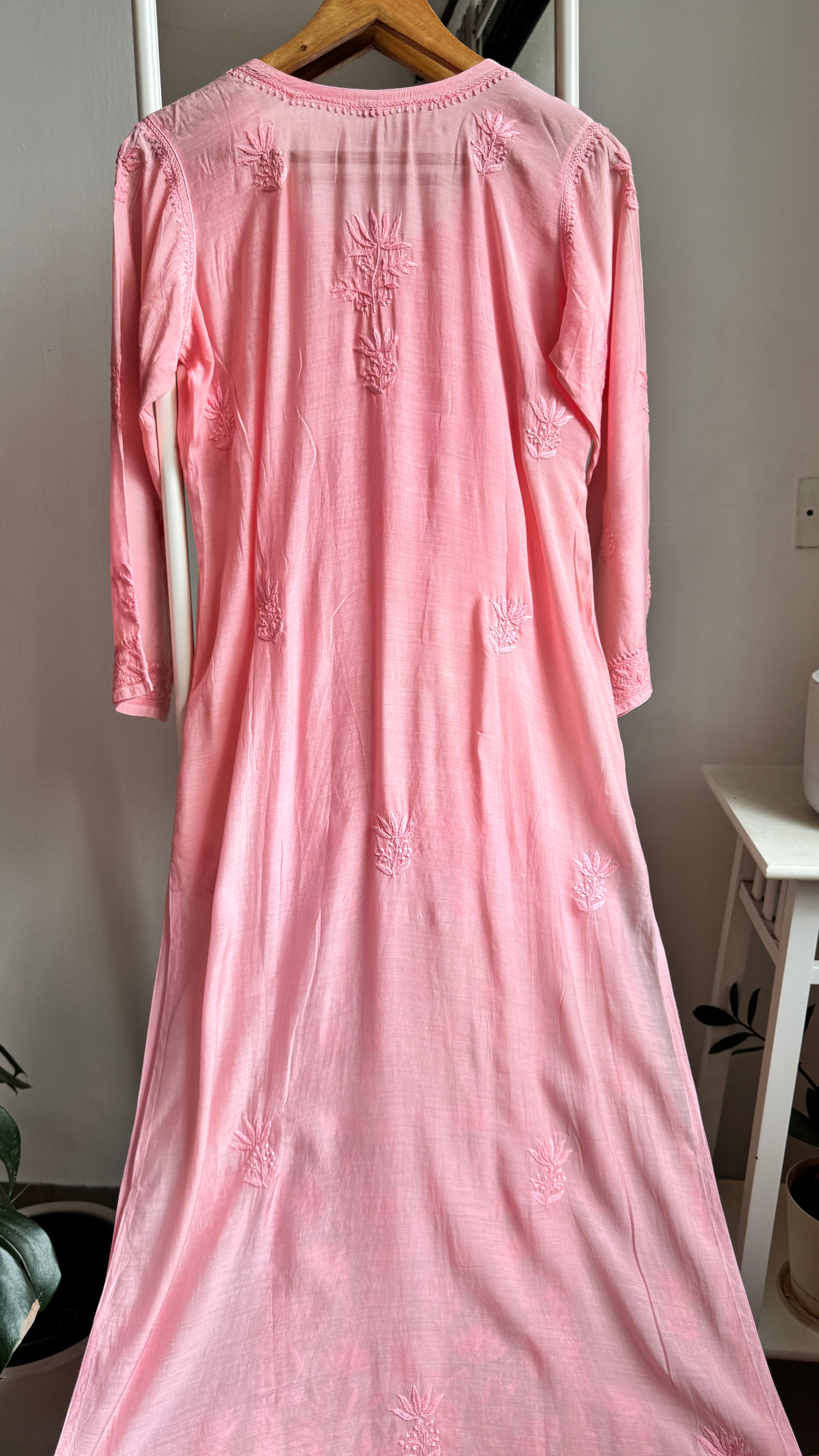 Muslin Chikankari Plazzo Set - Rose Pink