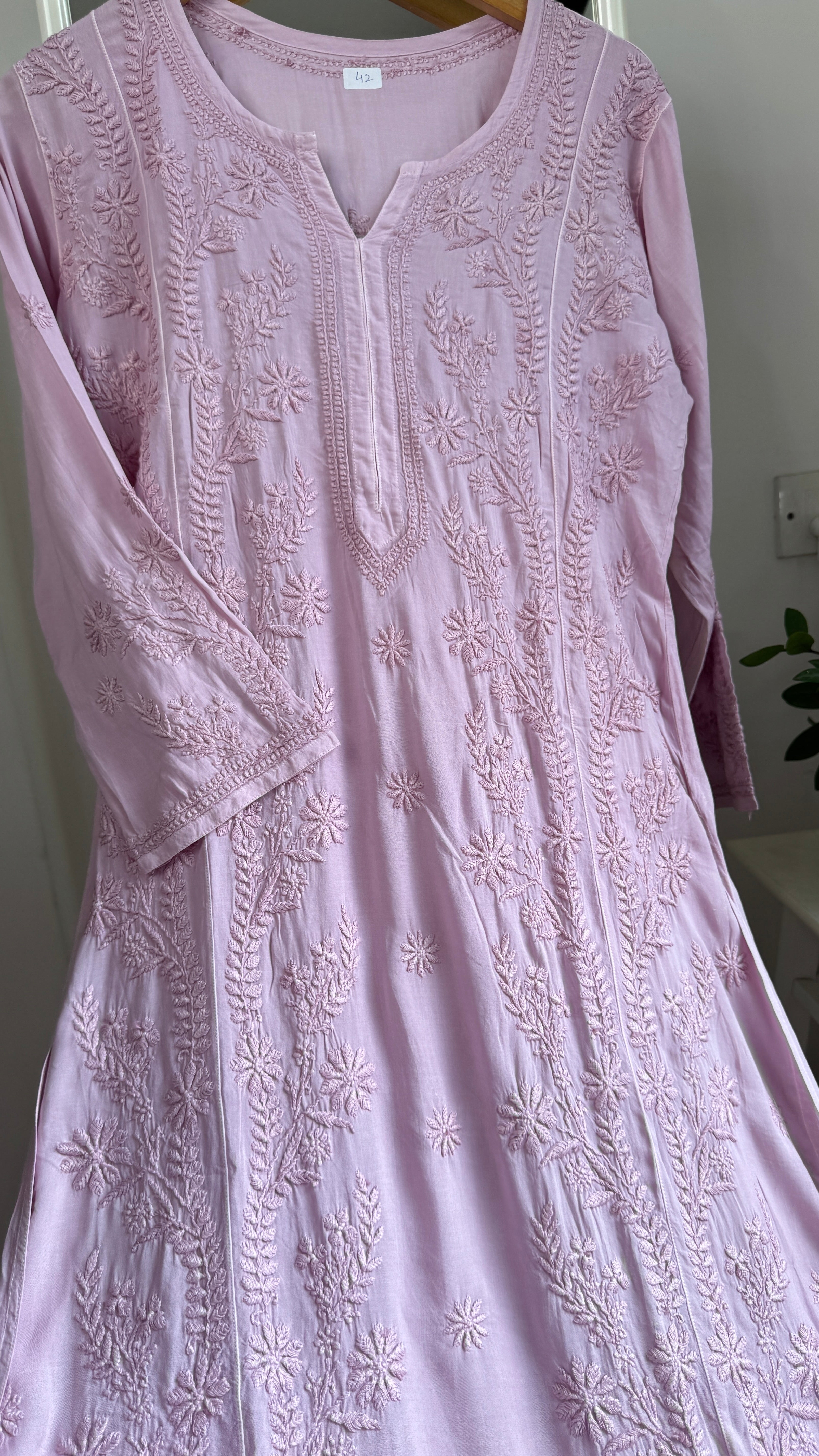 Premium Modal Chikankari Cotton Kurti -Mauve - Noor Collection