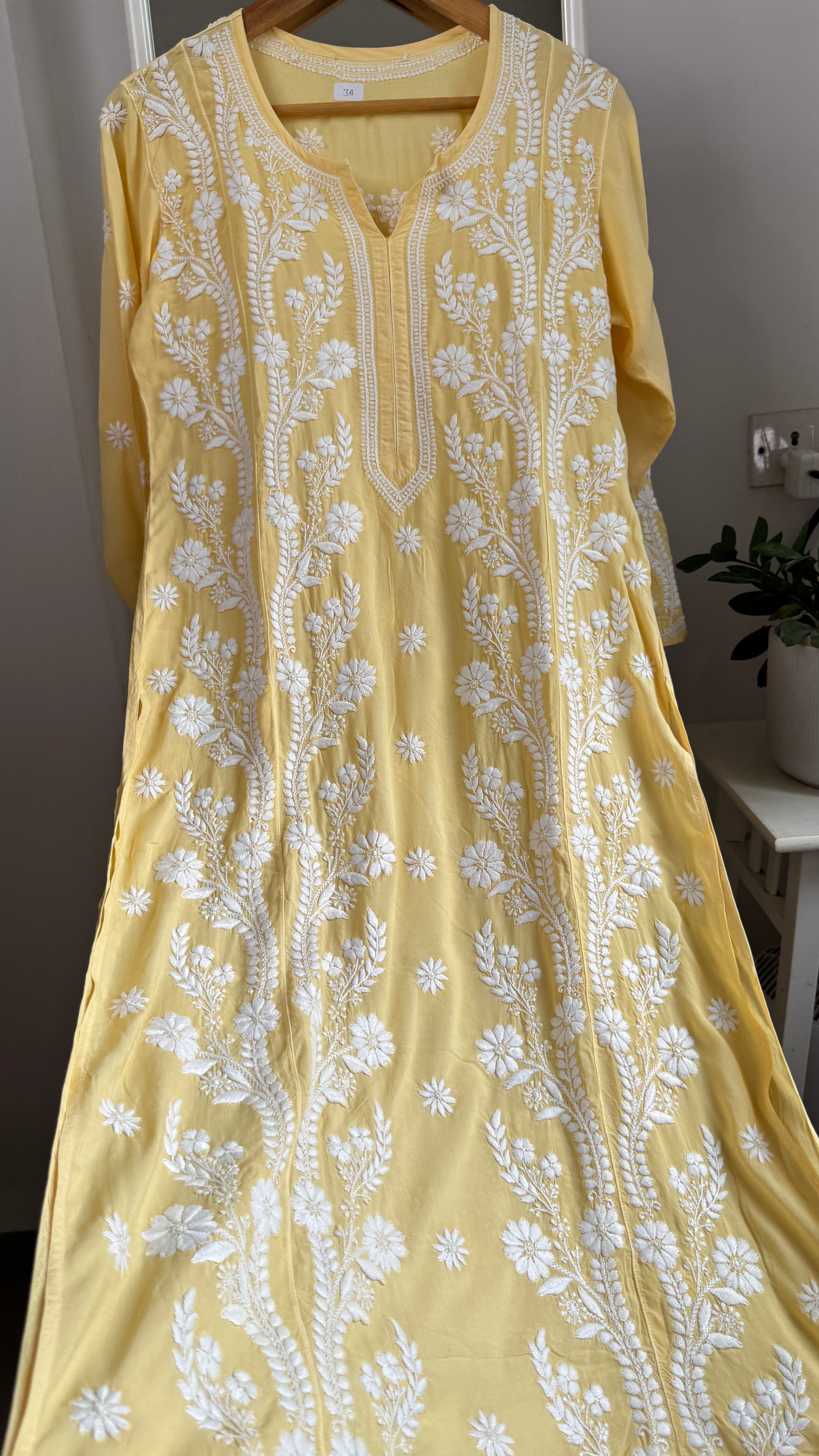 Premium Modal Chikankari Cotton Kurti - Yellow - Noor Collection
