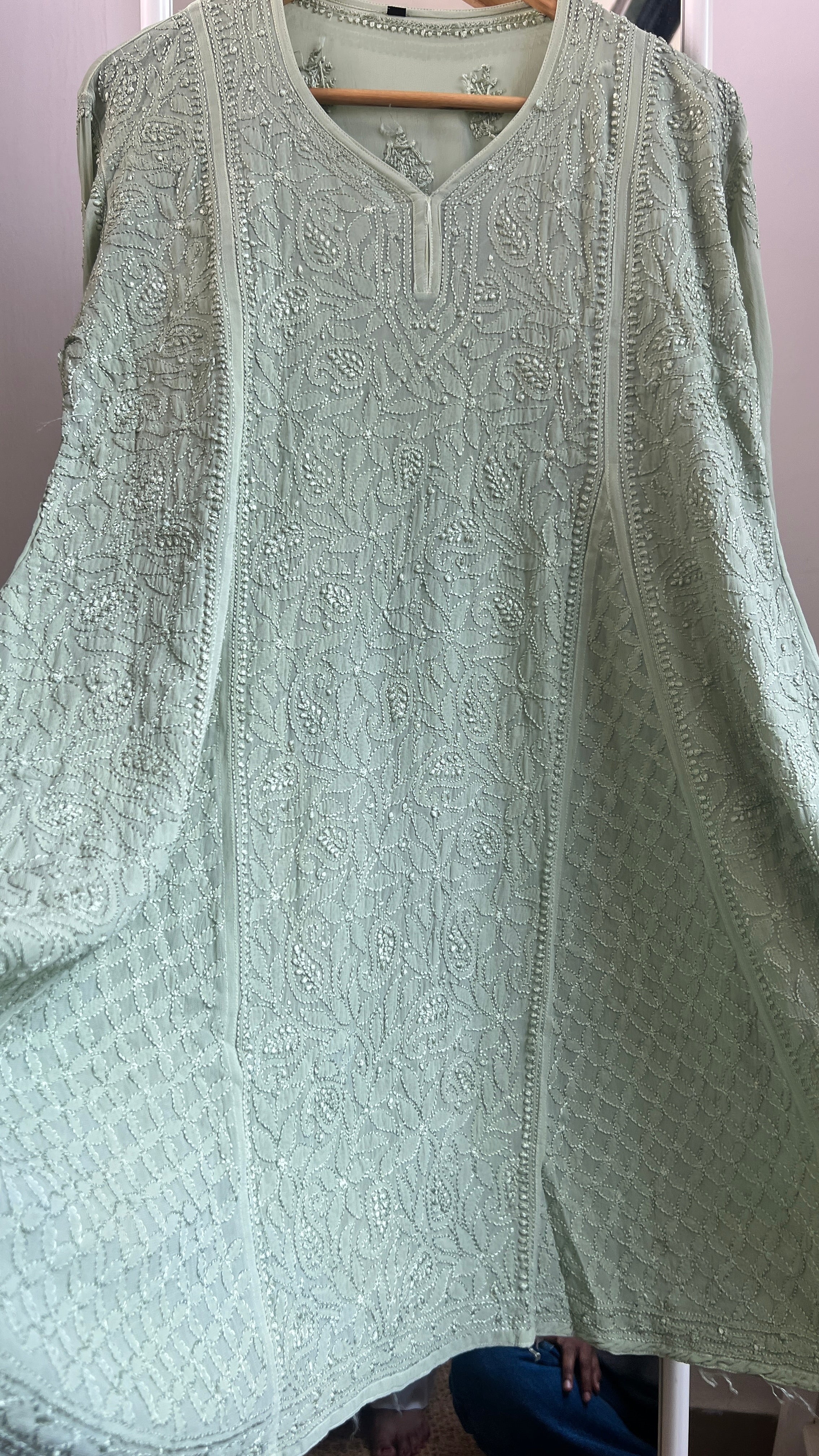 Viscose Chikankari Short Anarkali - Green  - Sahar Collection